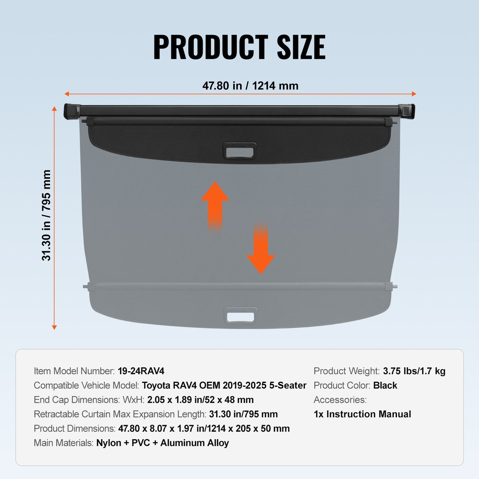 Toyota RAV4 2019-2025 retractable cargo cover — view 8