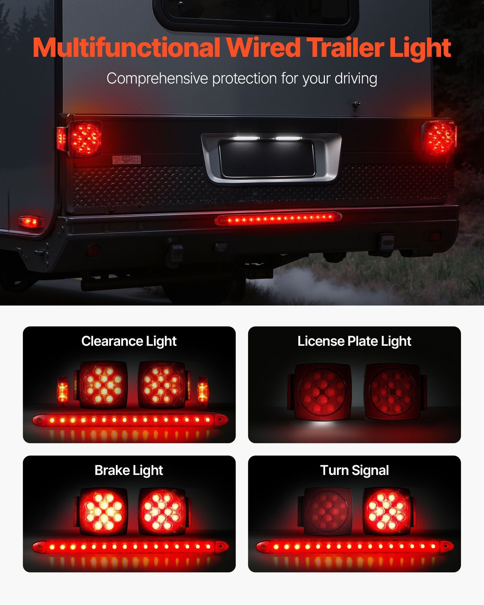 LED trailer tail lights kit with wiring harness — view 3