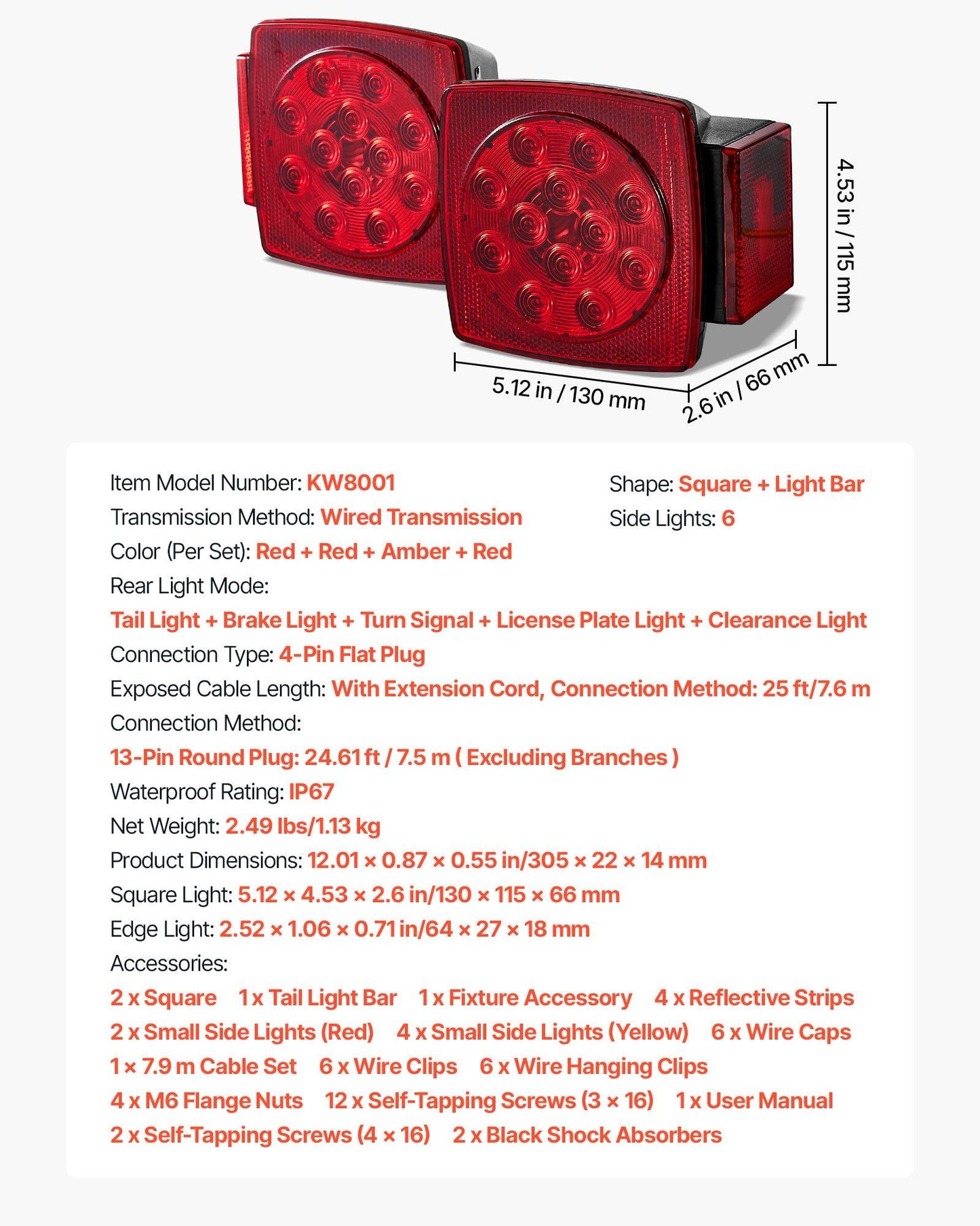 LED trailer tail lights kit with wiring harness — view 8