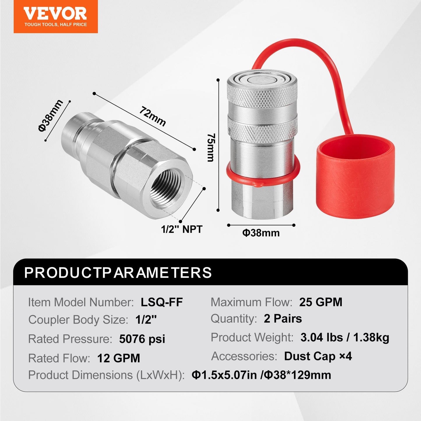 1/2 Flat Face Hydraulic Couplers — view 8