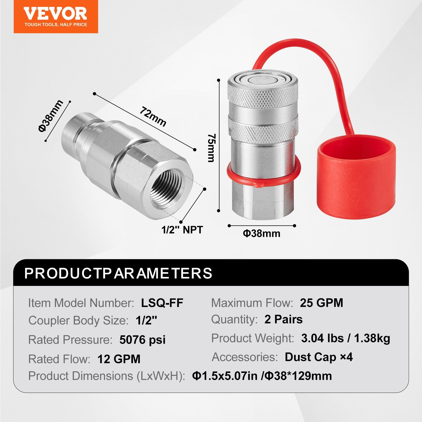 1/2 Flat Face Hydraulic Couplers — view 8