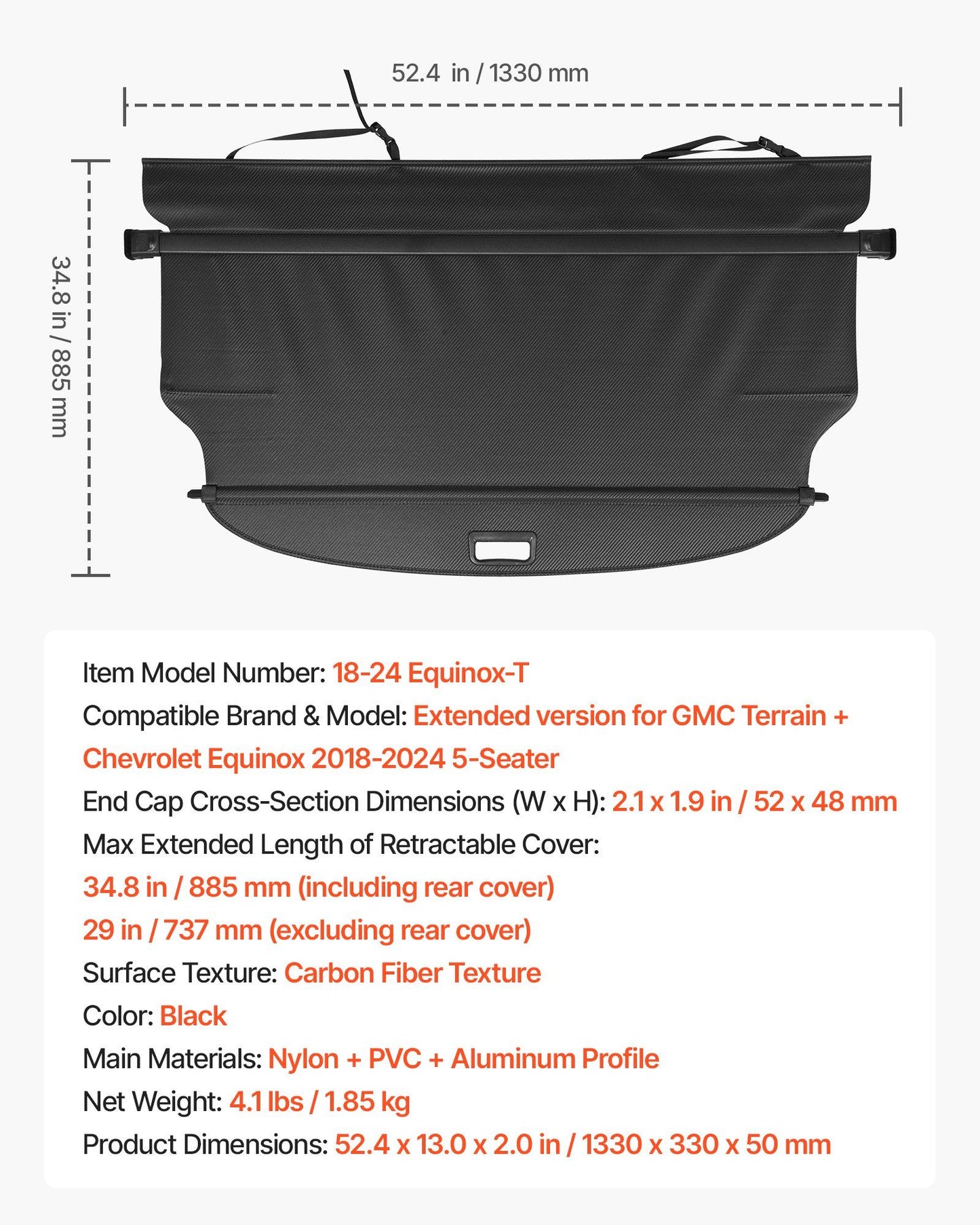 Retractable cargo cover for GMC Terrain, Equinox — view 8