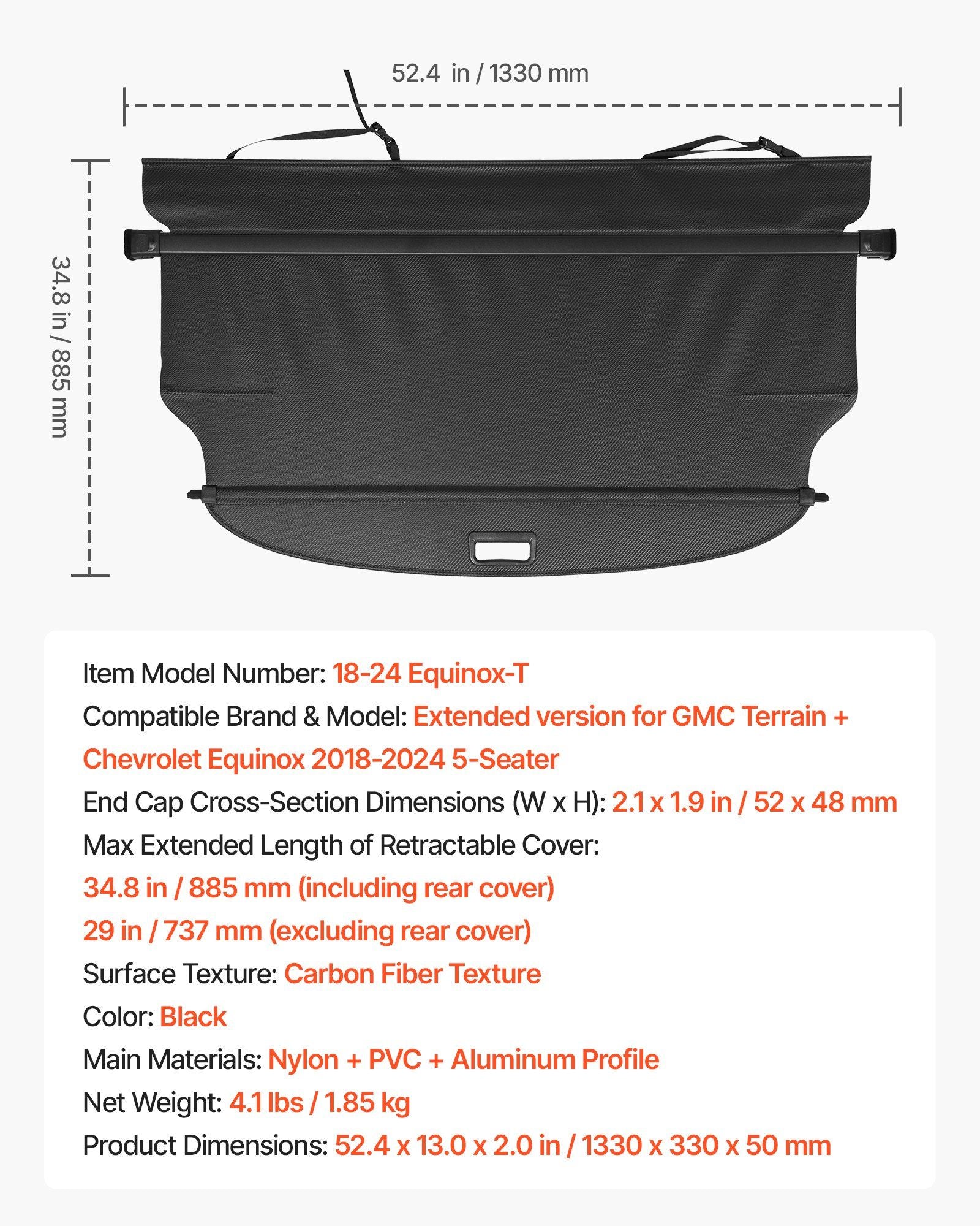 Retractable cargo cover for GMC Terrain, Equinox — view 8