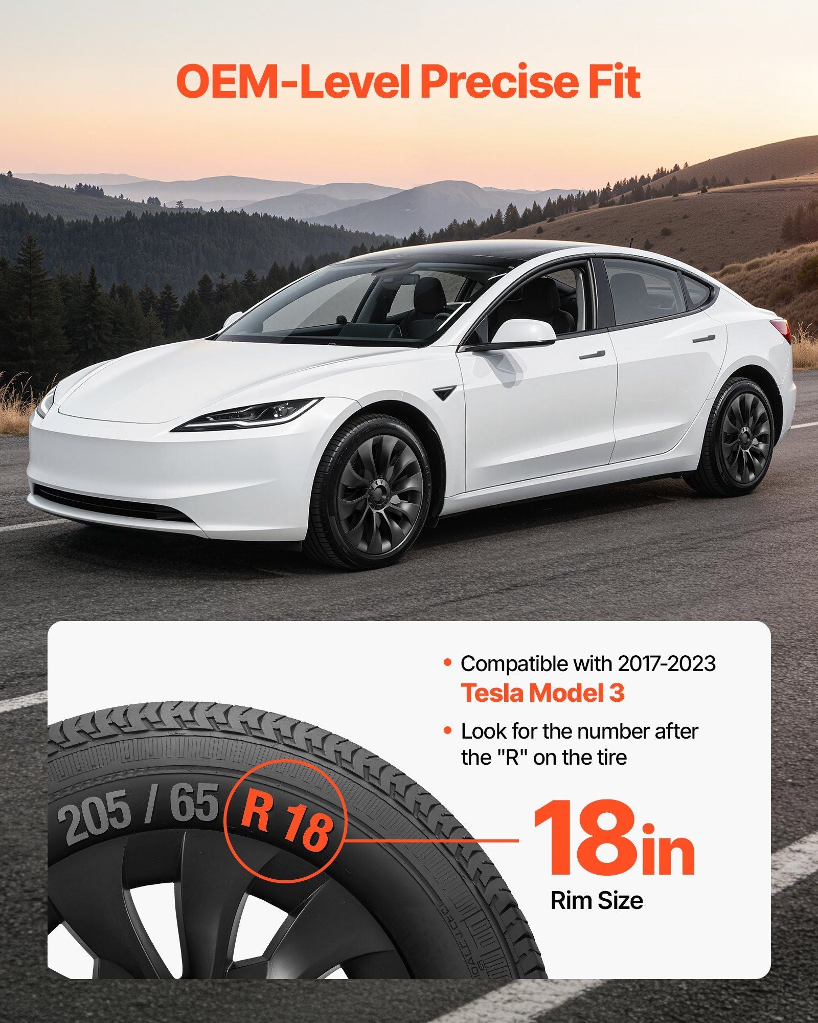 Tesla Model 3 18 inch hubcaps set of 4 — view 3