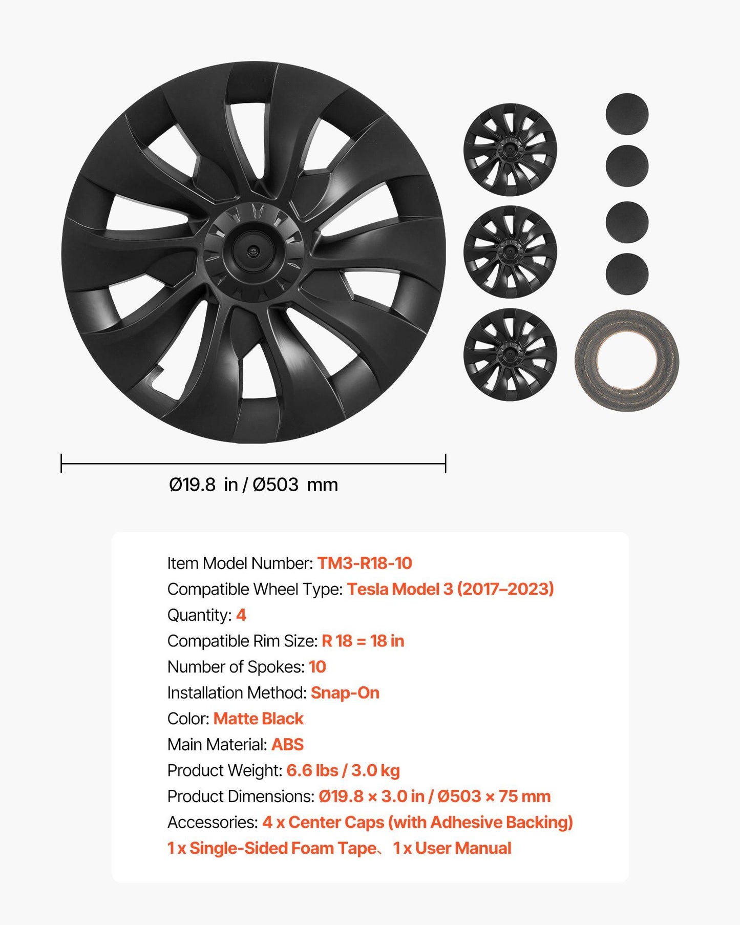 Tesla Model 3 18 inch hubcaps set of 4 — view 8