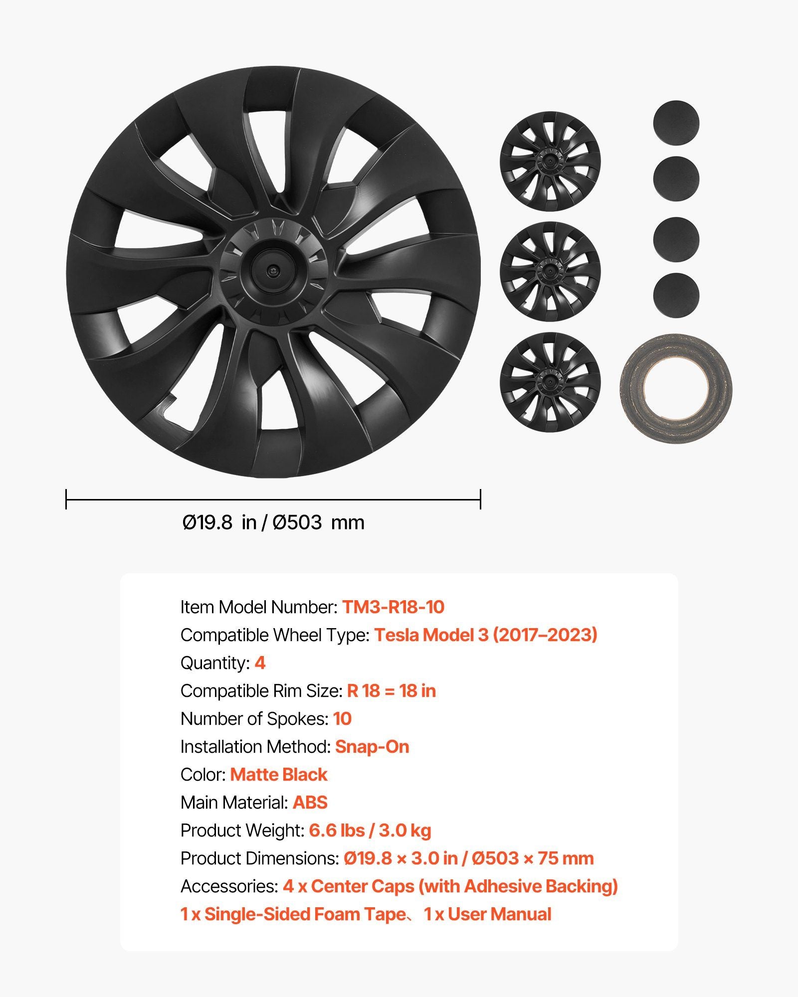 Tesla Model 3 18 inch hubcaps set of 4 — view 8
