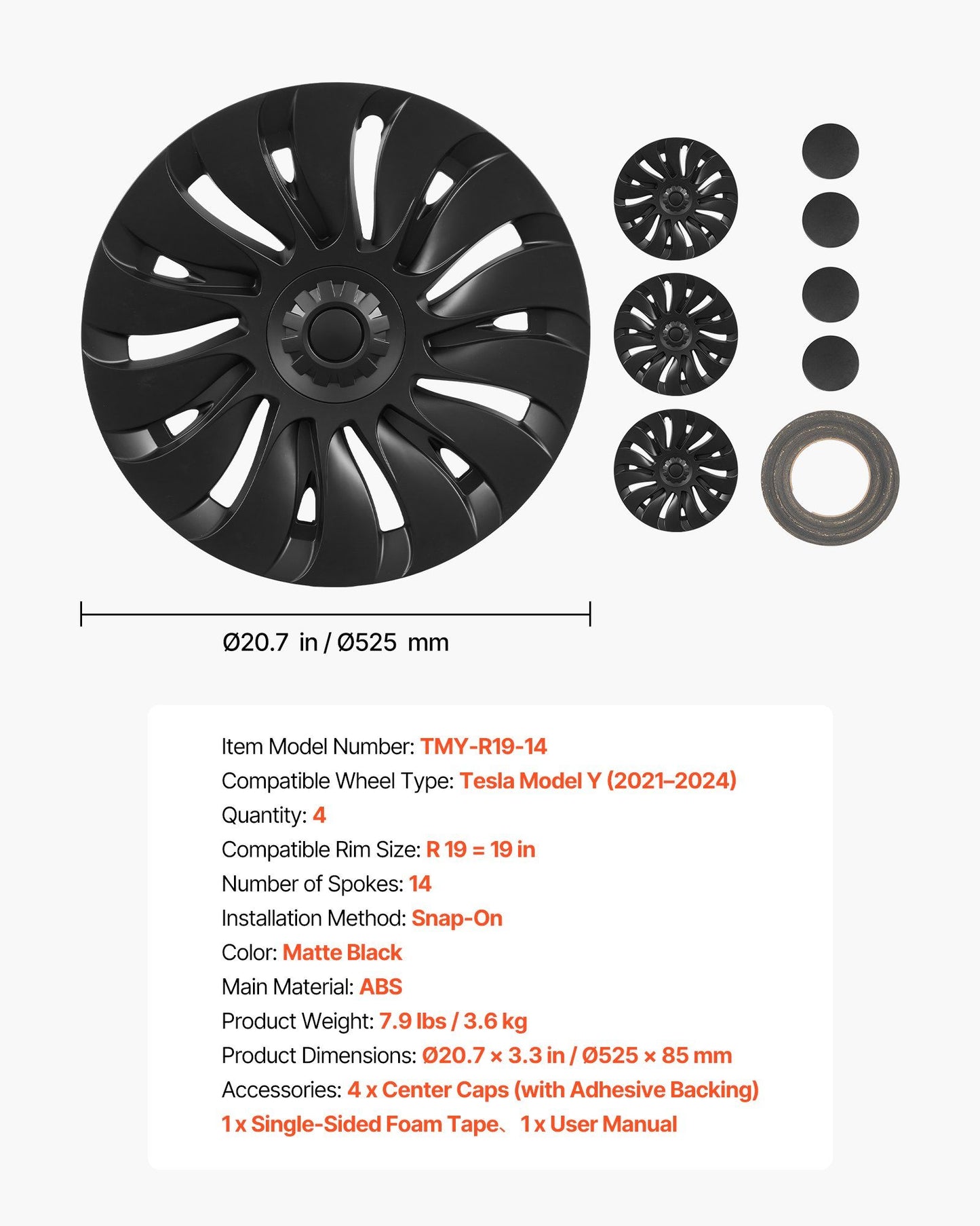 Hubcaps Wheel Covers for 2021-2024 Tesla Model — view 8