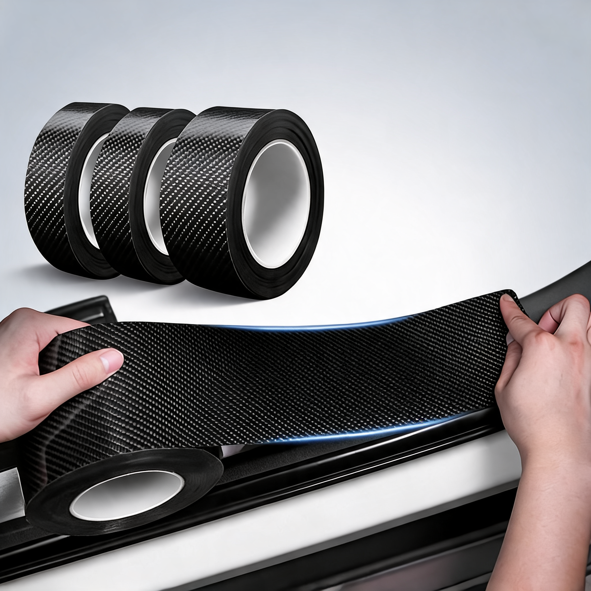 3PCS 3m carbon fibre car sticker door sill anti-scratch tape DIY protection film