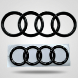 Gloss black Audi rings emblem set, front 273mm and rear 192mm, for A1 to A5