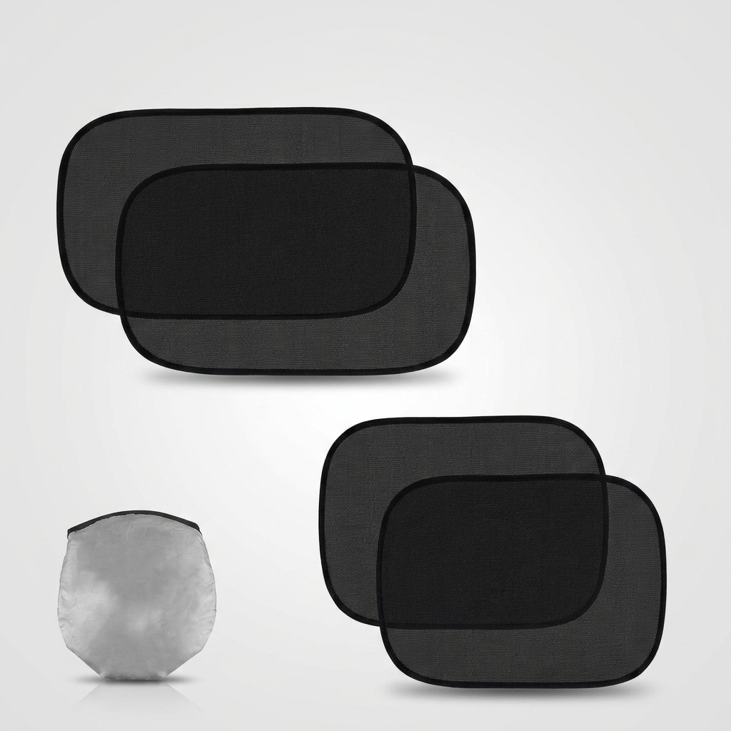 Car side window sunshades, electrostatic, 2 pairs in 50x30cm and 44x38cm, black