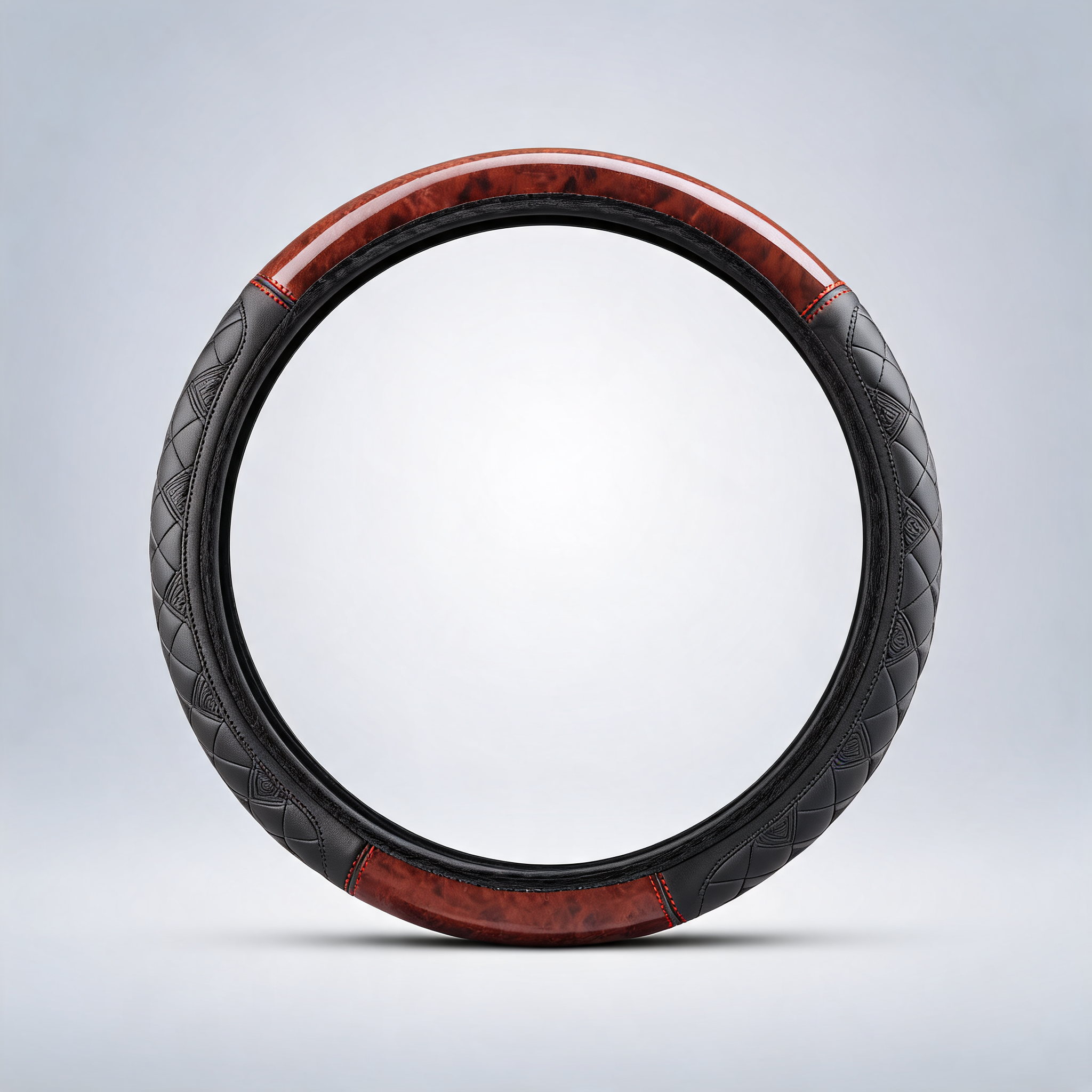 PU leather car steering wheel cover with mahogany pattern 38cm anti slip grip