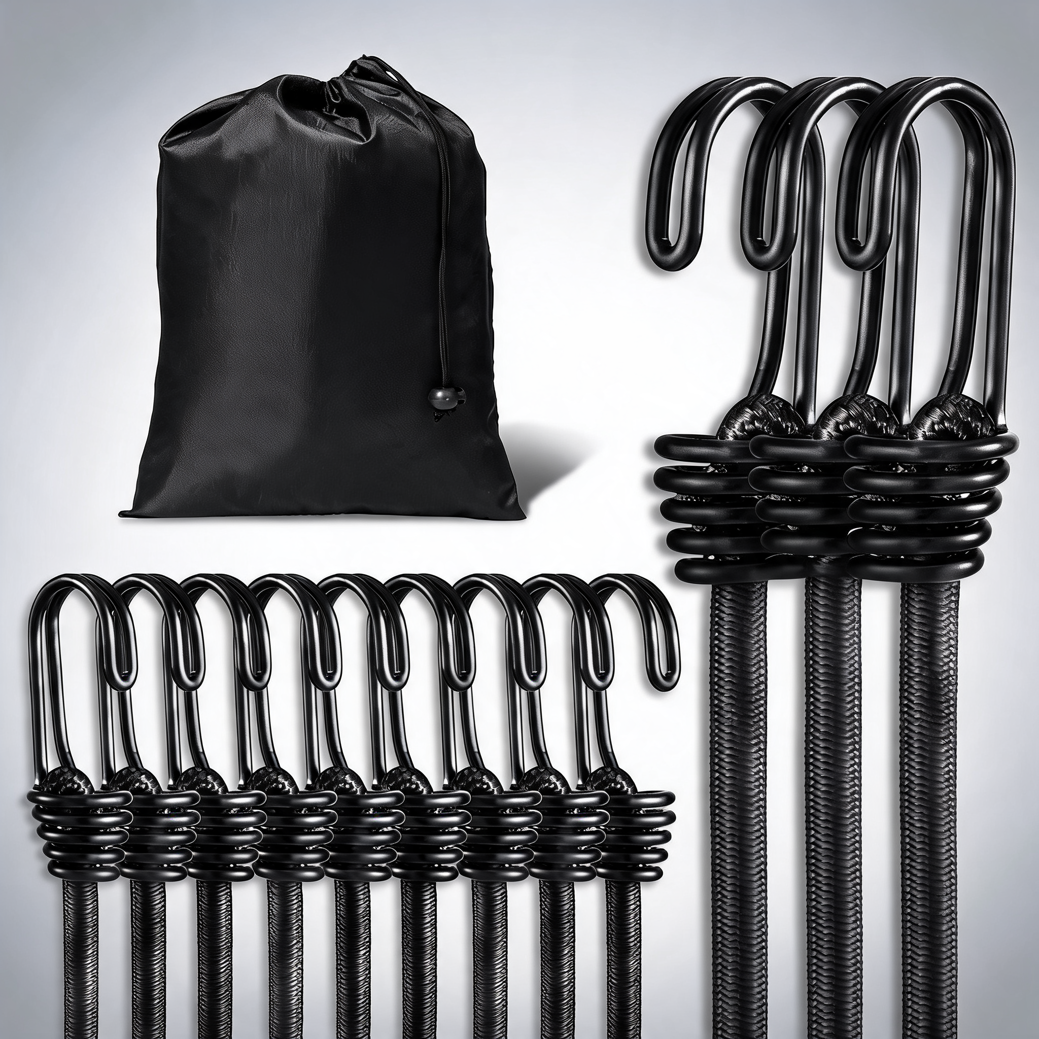 12 pcs bungee cords with hooks 32 in heavy duty bungee straps 8 mm black