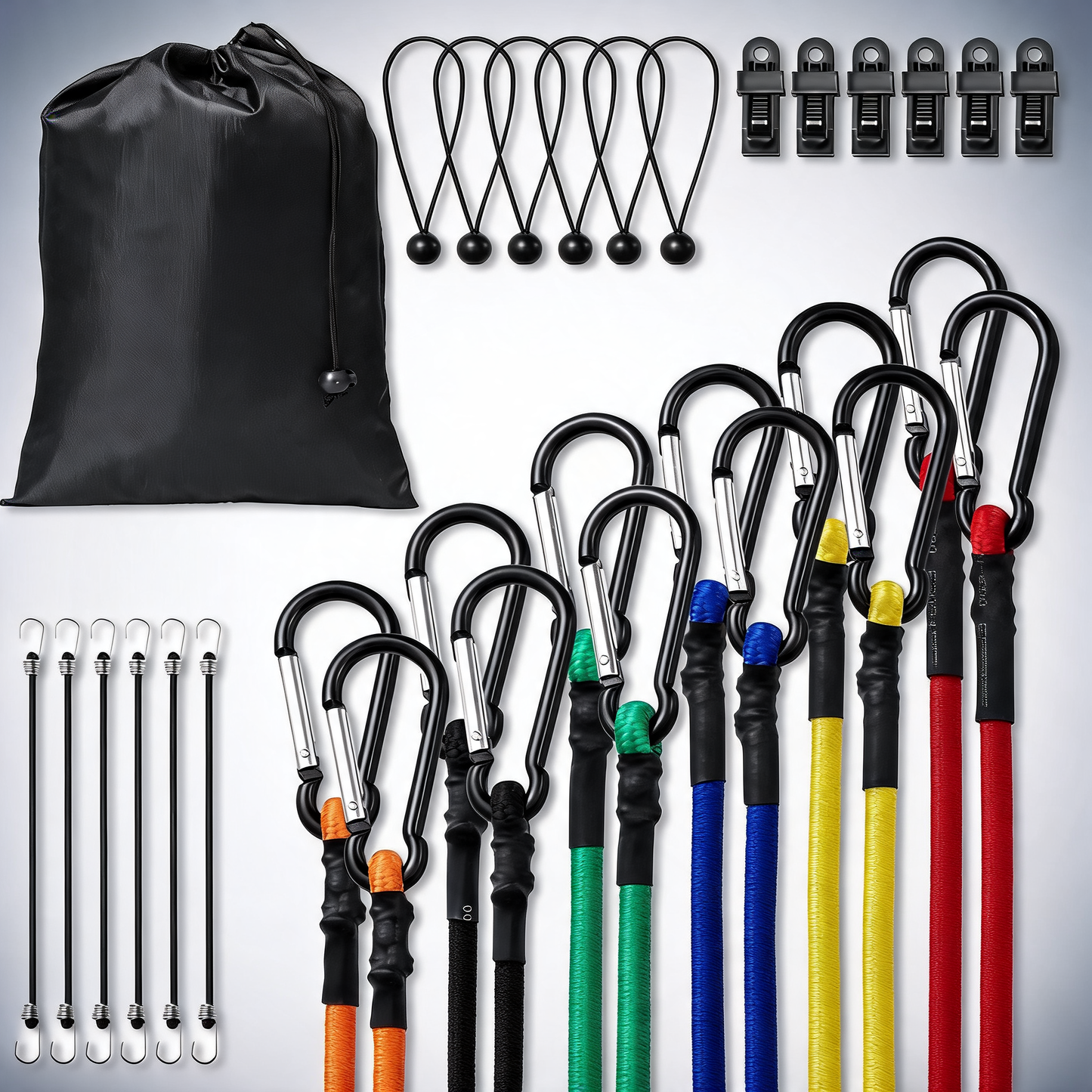 30 pcs bungee cords set 8mm heavy duty bungee straps with steel carabiners