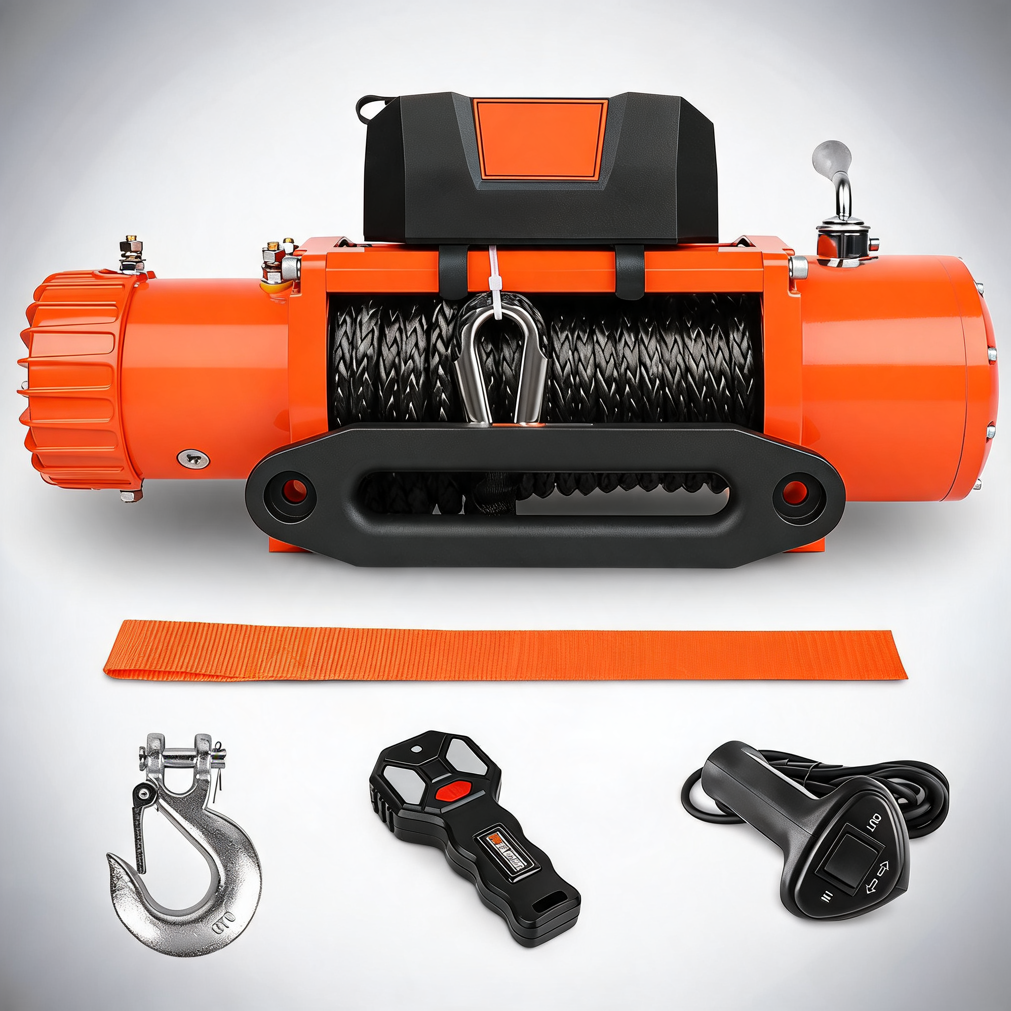ZESUPER 12V electric winch 14500lbs synthetic rope wireless remote 4X4 4WD car