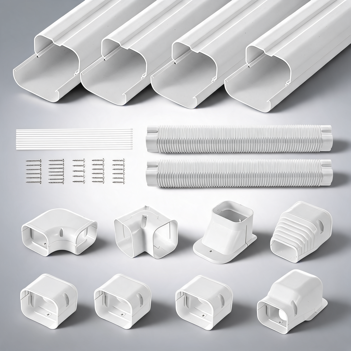 Mini split line set cover 76.2mm w 5350mm l, PVC decorative pipe line cover for air conditioner with 4 ducts white