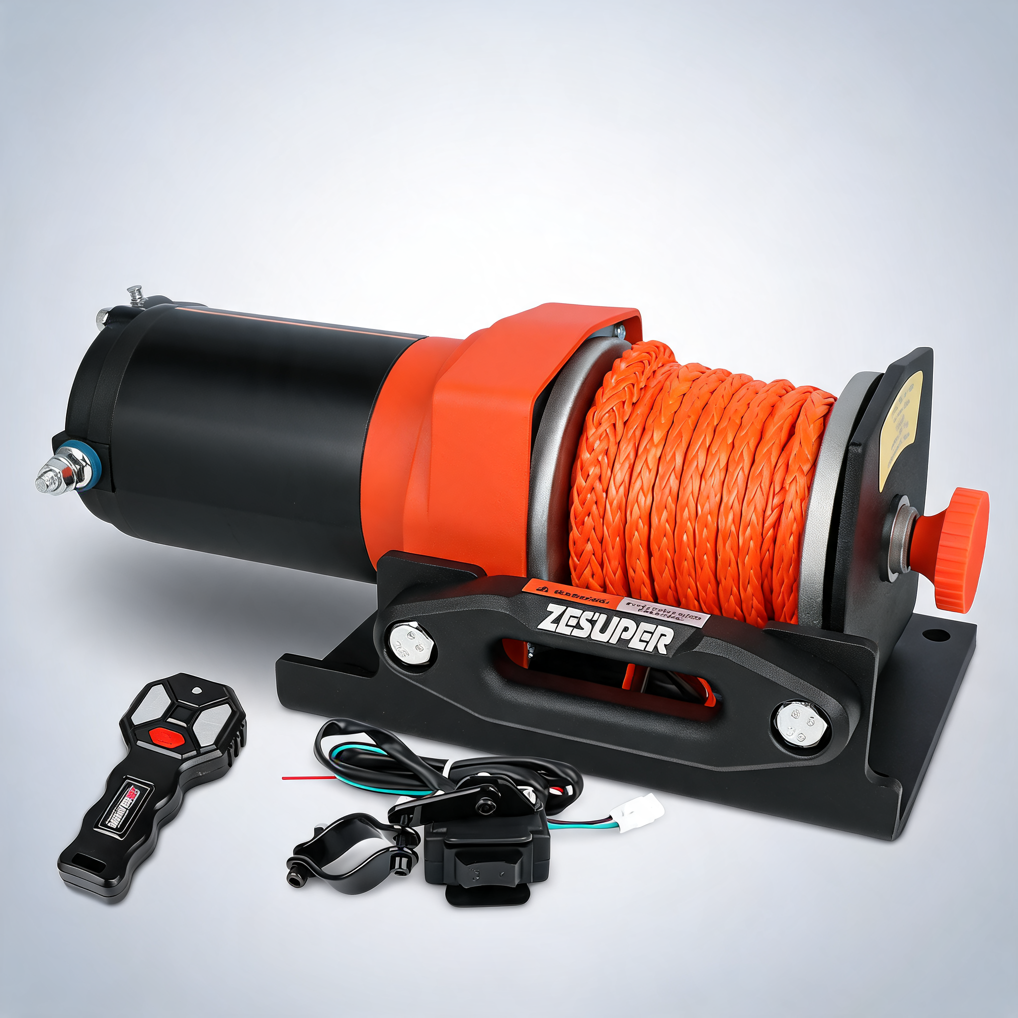 ZESUPER 12V electric winch 2500lbs synthetic rope wireless remote ATV UTV BOAT