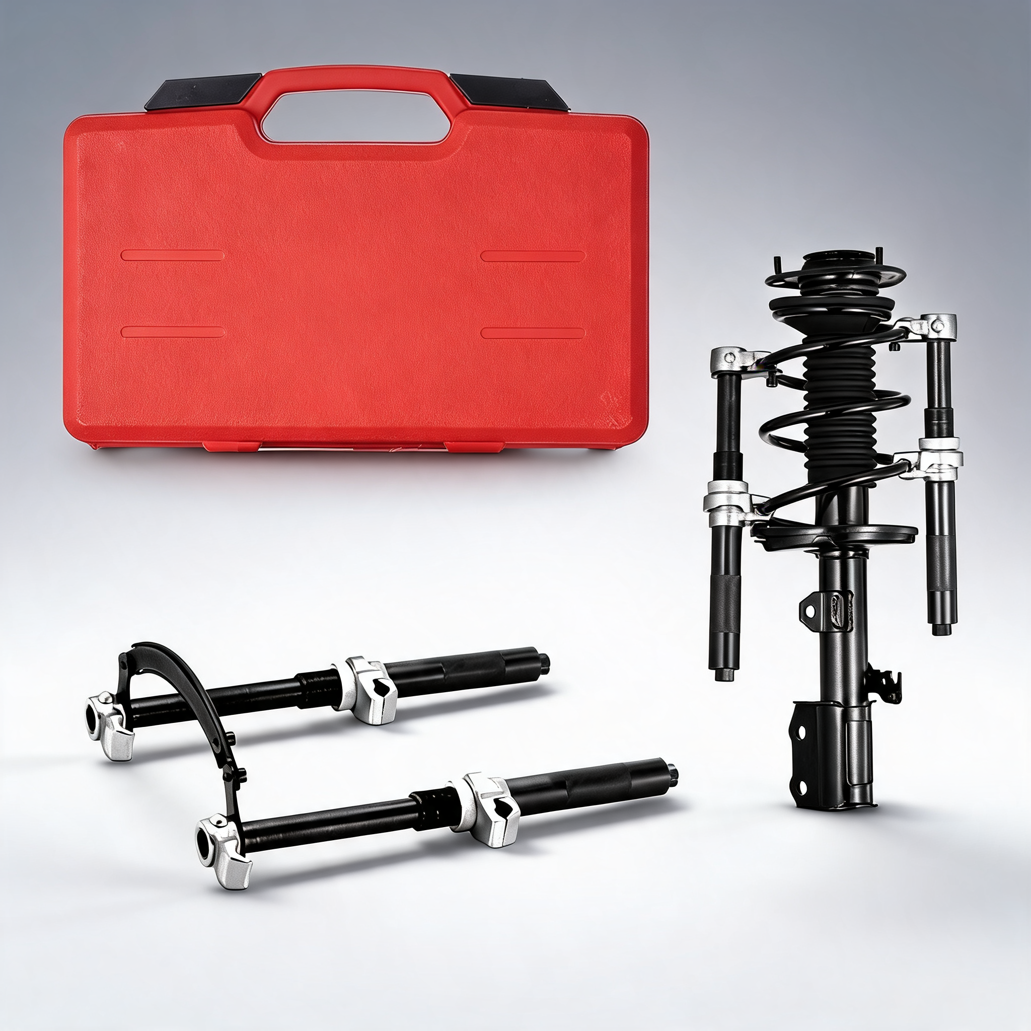 Coil spring compressor tool, 2 pcs heavy duty macpherson strut spring compressor set, 2646 lbs with safety bracket