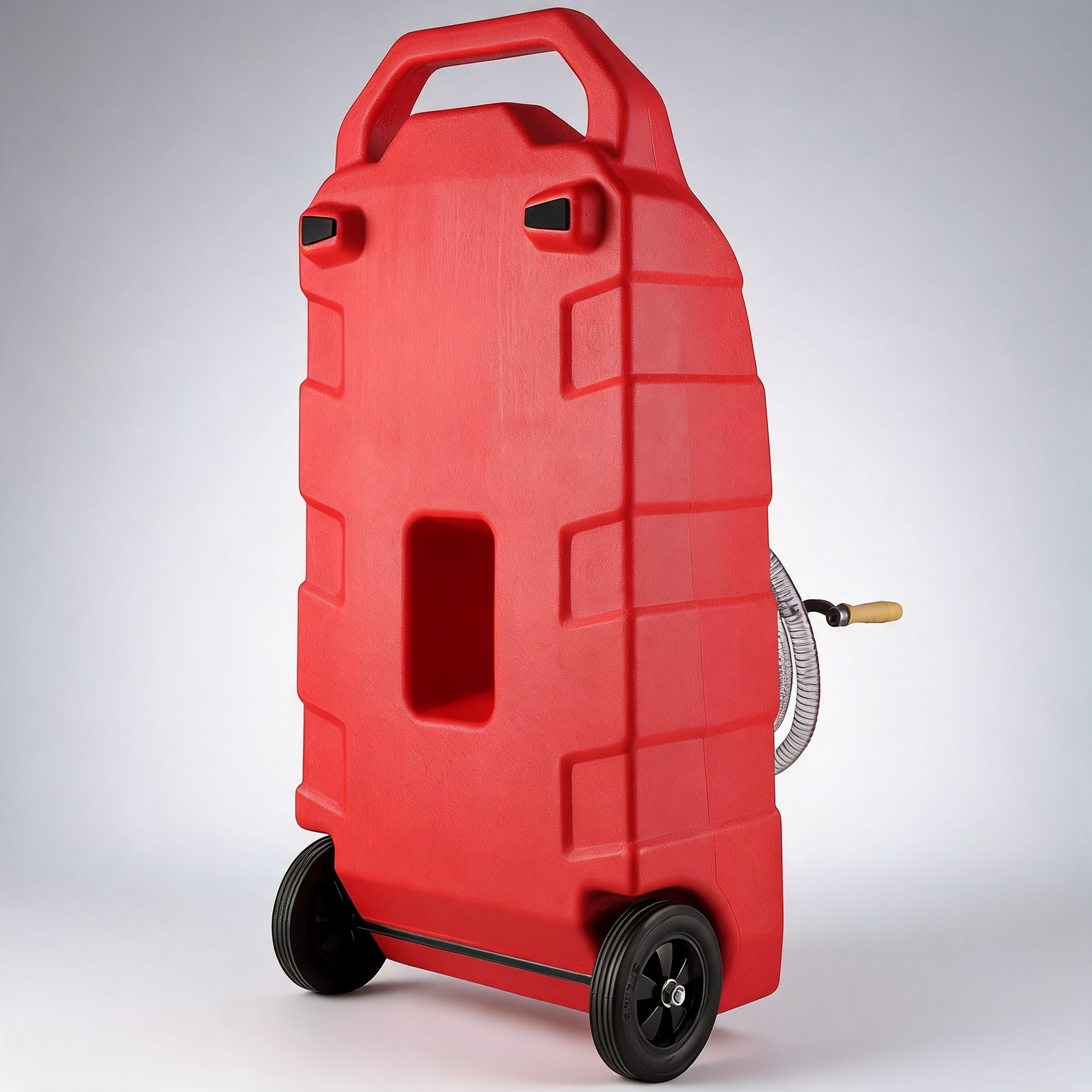 60.57L fuel caddy, 7.8 l/min, portable gas storage tank container with hand pump rubber wheels