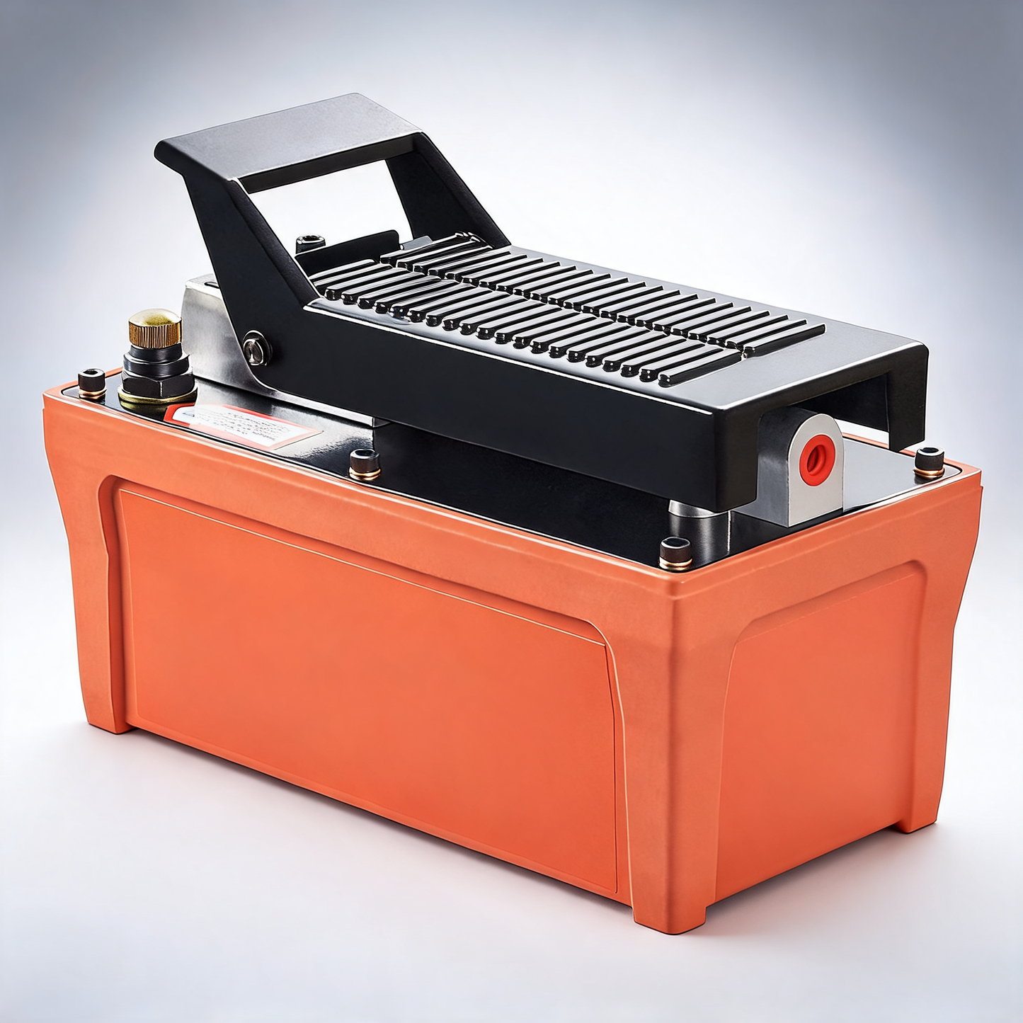 Air hydraulic pump, 10,000 PSI 1/2 gal reservoir, NPT 3/8 oil outlet, foot actuated hydraulic pump orange