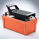 Air hydraulic pump, 10,000 PSI 1/2 gal reservoir, NPT 3/8 oil outlet, foot actuated hydraulic pump orange