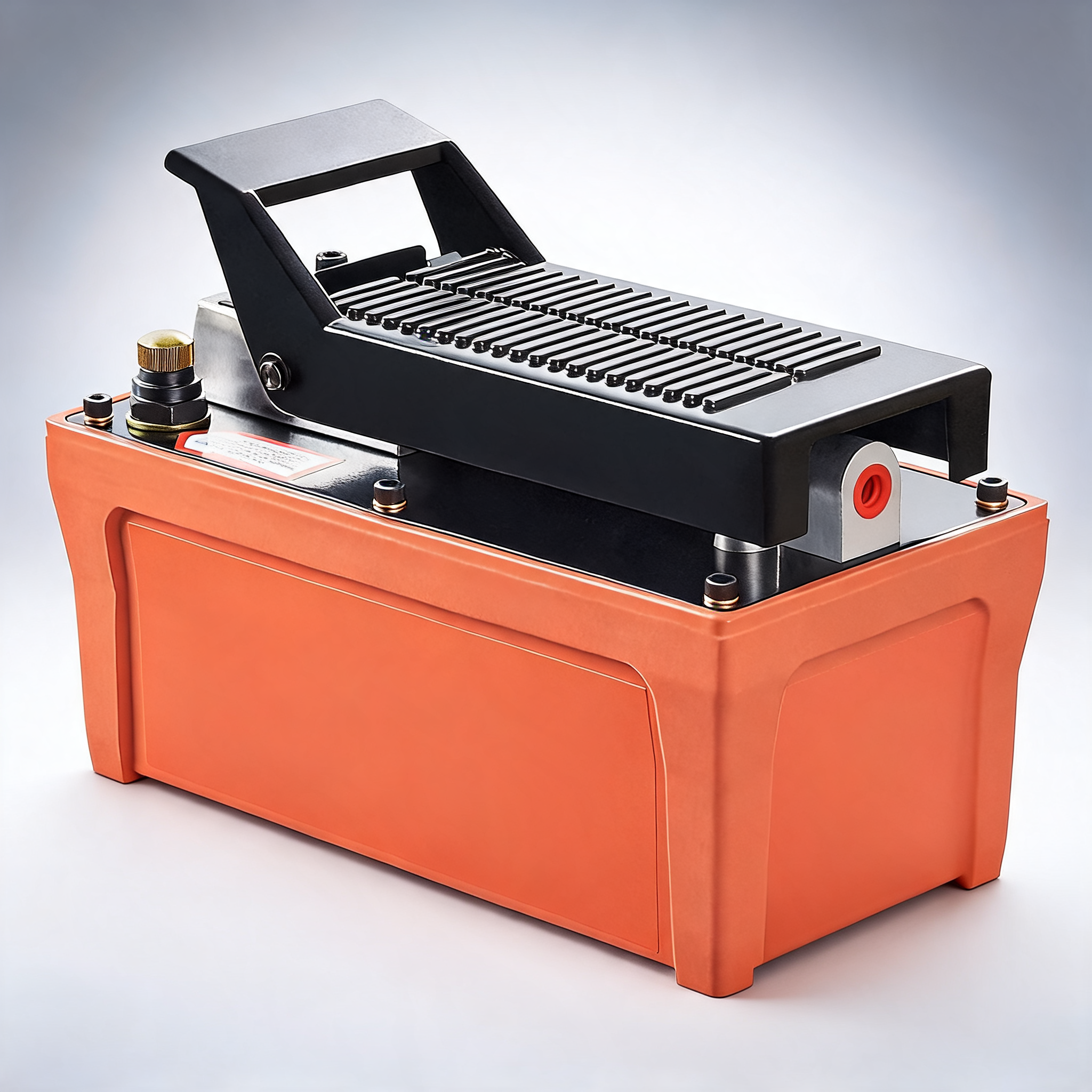 Air hydraulic pump, 10,000 PSI 1/2 gal reservoir, NPT 3/8 oil outlet, foot actuated hydraulic pump orange