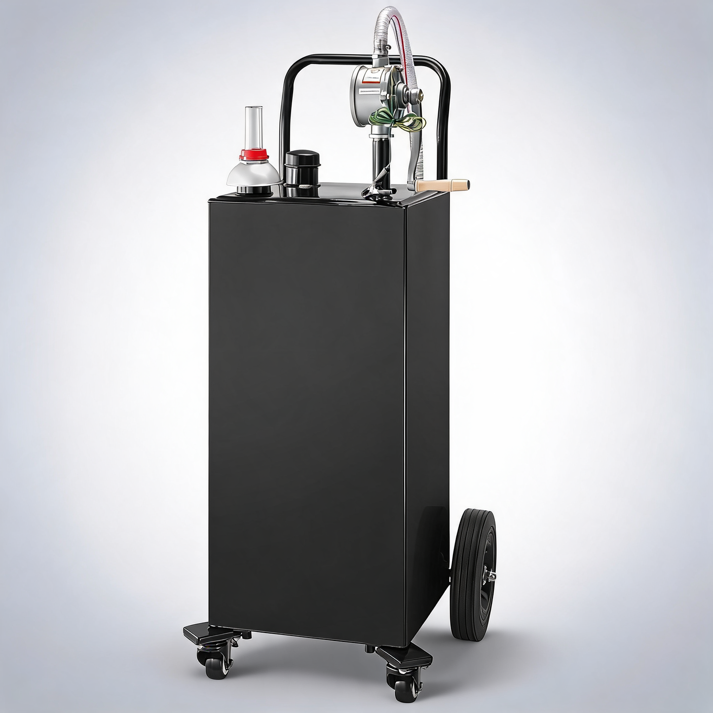 Fuel caddy fuel storage tank 114L volume 4 wheels with manuel pump black