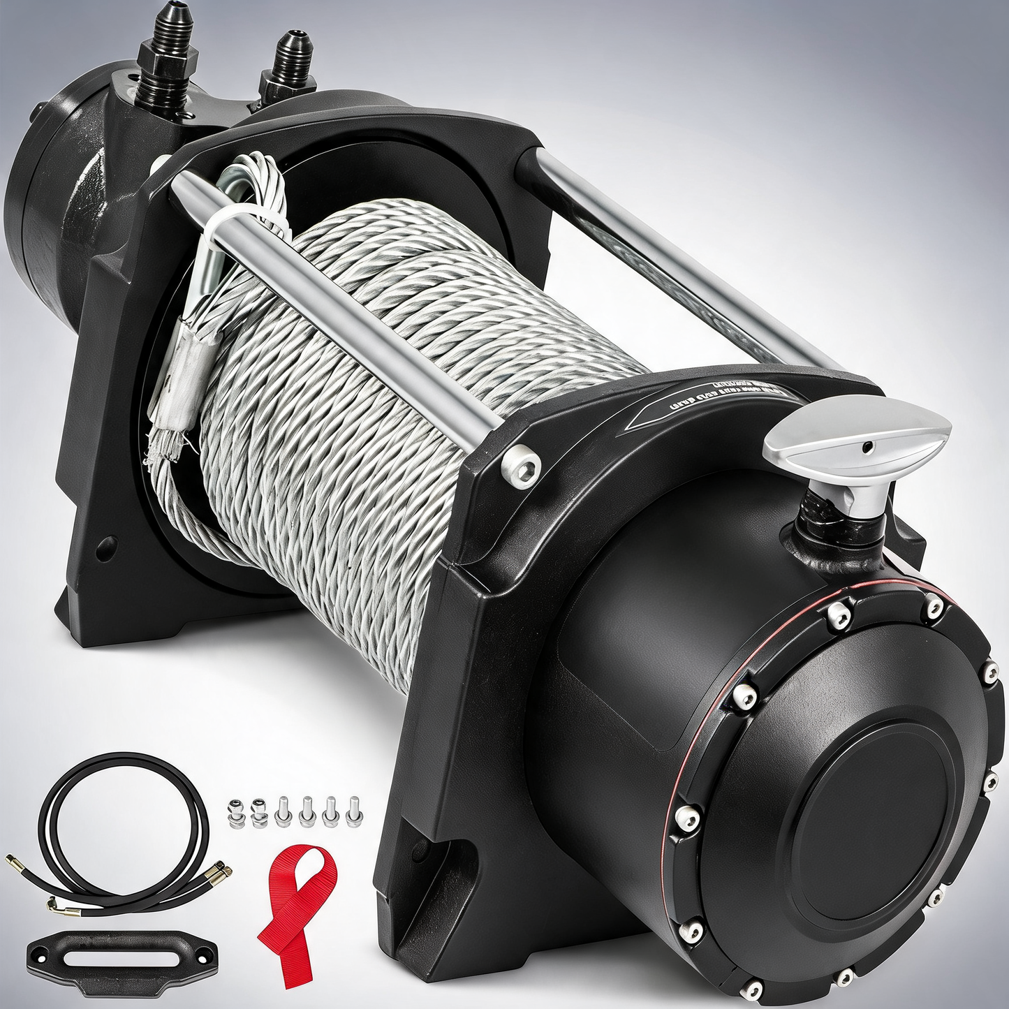 Industrial hydraulic winch 4535kg, hydraulic anchor winch with 24m strong steel cable, adapter kit with lock