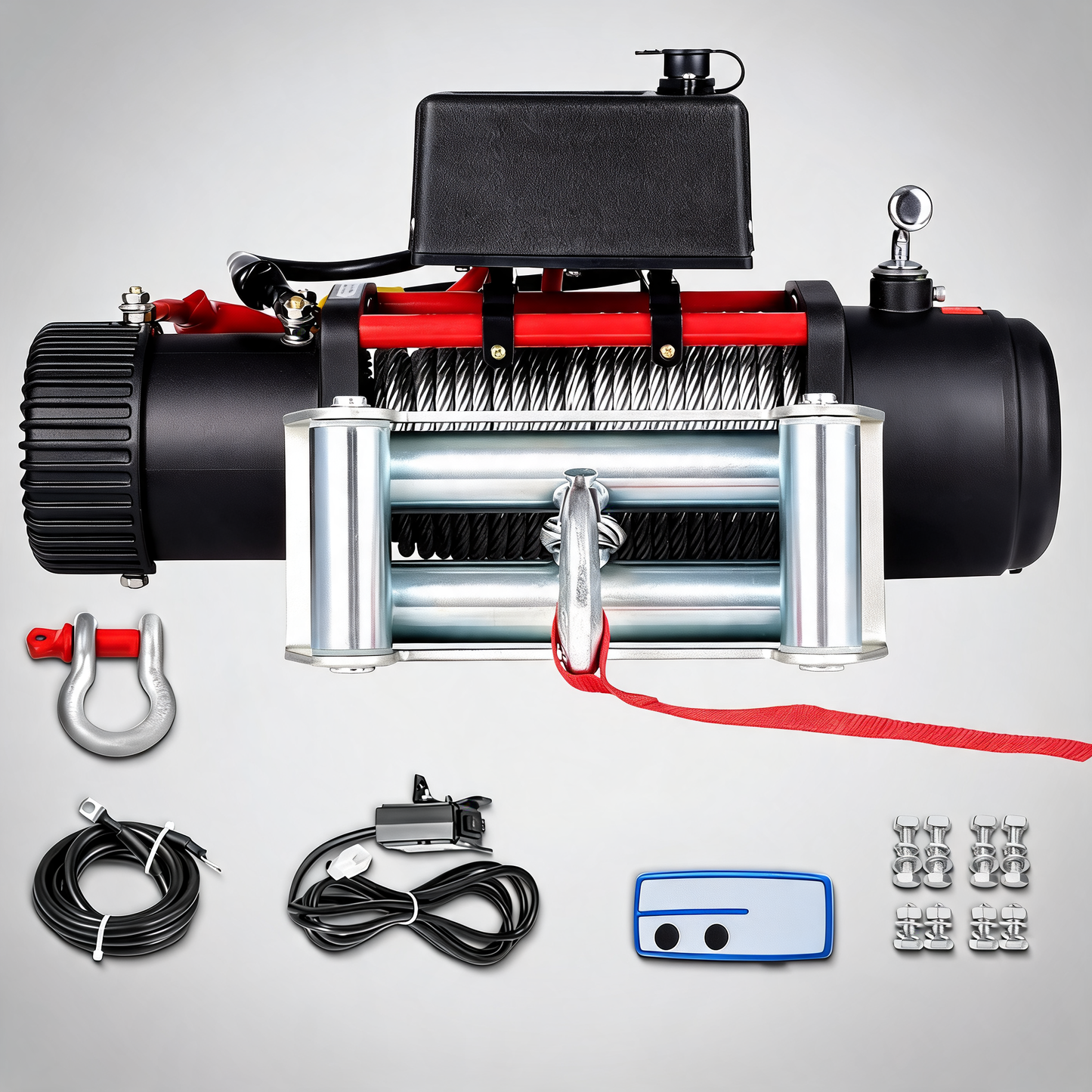 Electric winch recovery 12v 13500Lb 6125Kg electric truck winch with handle and wireless remote 92 ft steel cable
