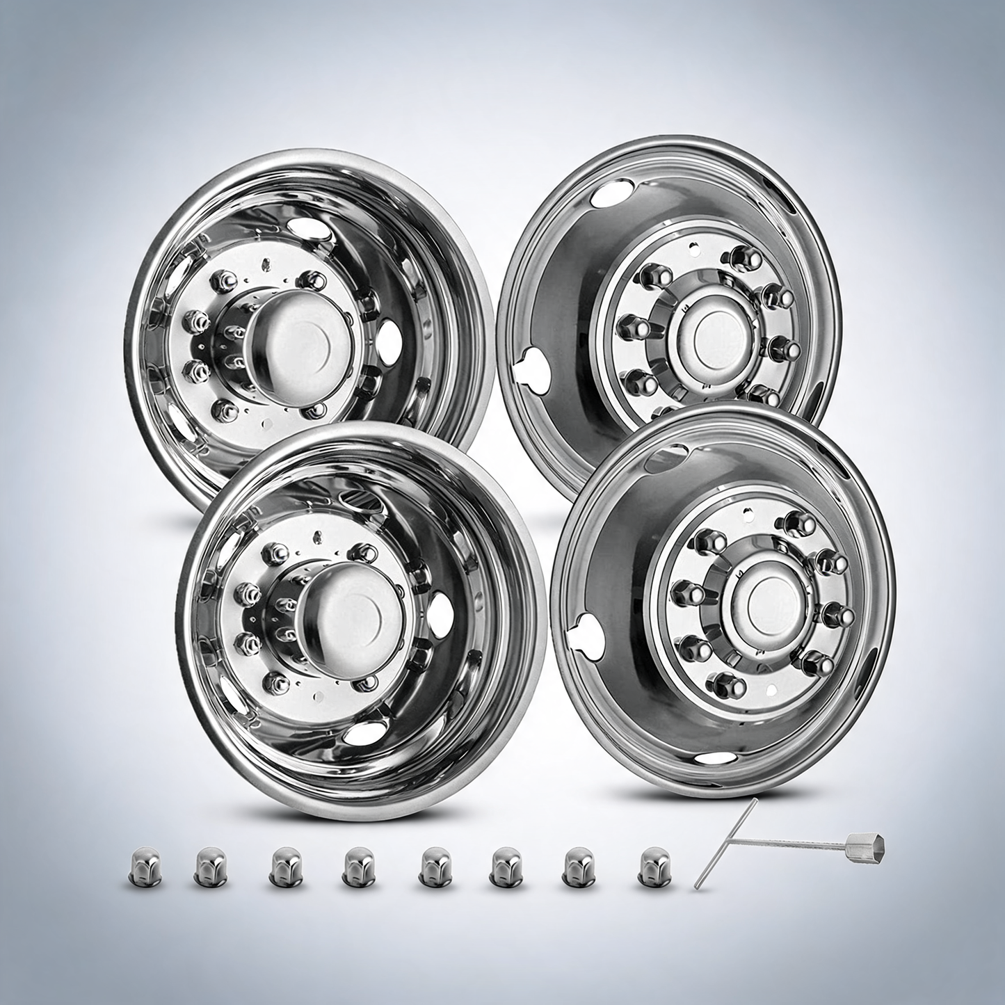 Polished 19.5 10 lug wheel simulators stainless steel bolt kit hubcap kit fit for 2005-2020 Ford F450/F550 2WD