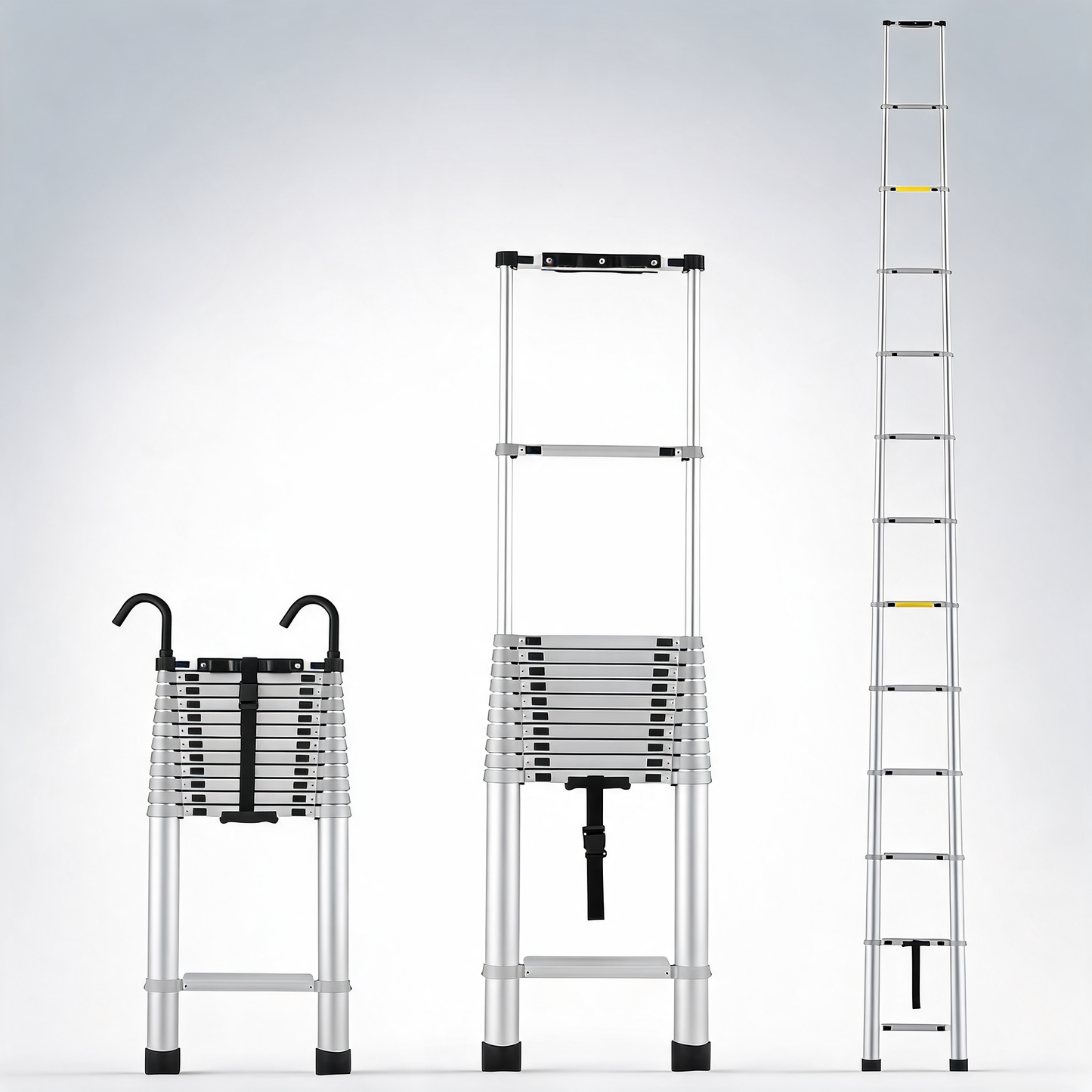Telescoping extension ladder 16.5FT multi-button retraction 419 LBS