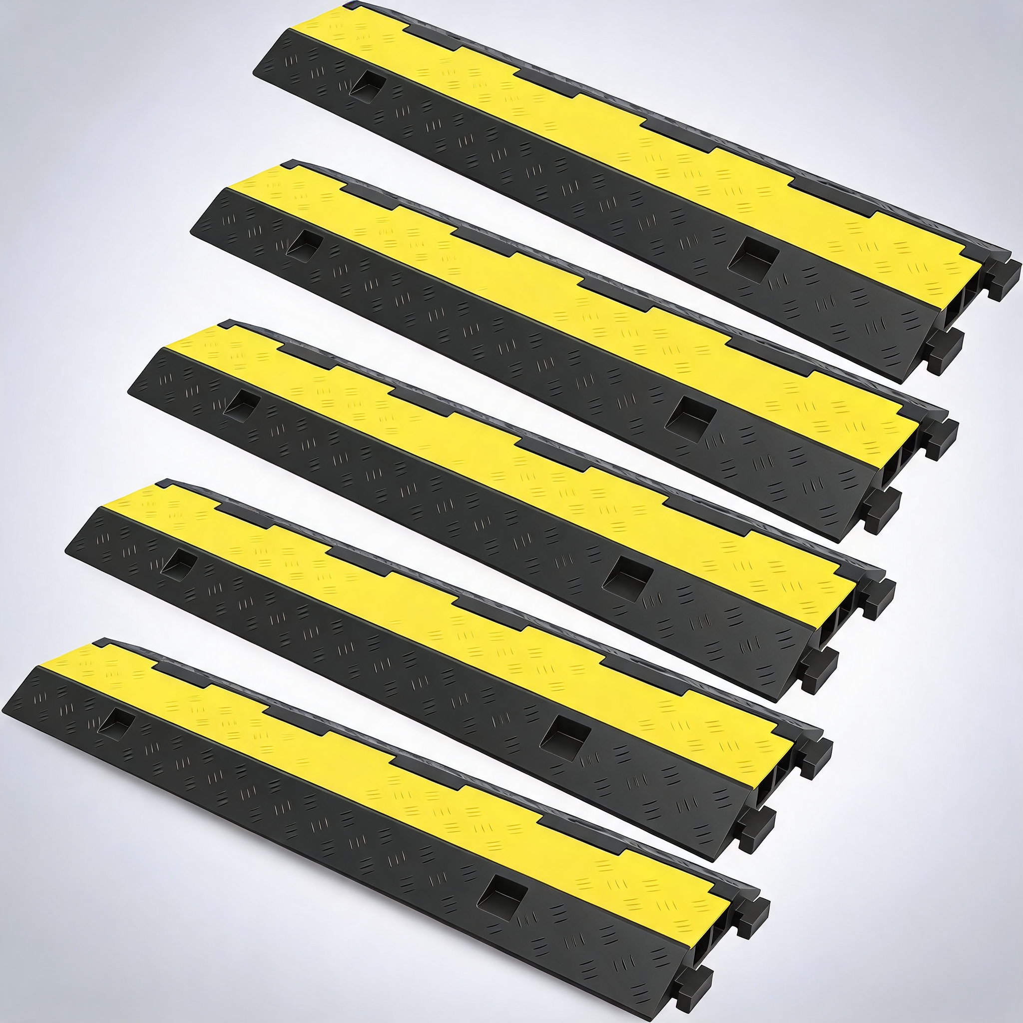 Cable protector ramp, 5 packs 2 channels speed bump hump, rubber modular speed bump rated 11000 LBS load capacity