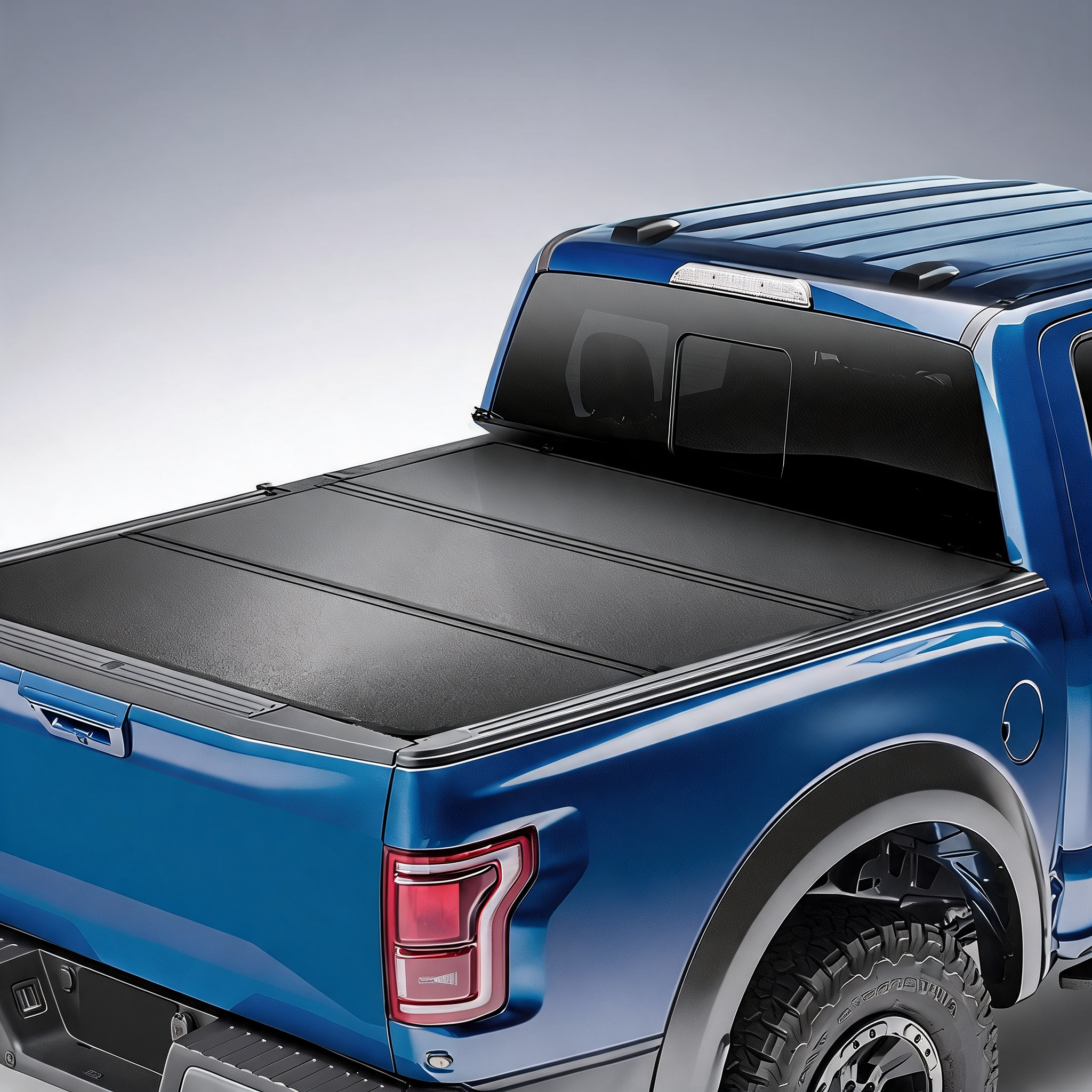 Tri-Fold truck bed tonneau cover, compatible with 2015-2024 Ford F-150, 2004 mm bed, LED light black