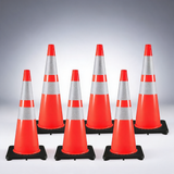 6Pack 36 traffic cones, safety road parking cone with black weighted base, PVC orange traffic safety cones
