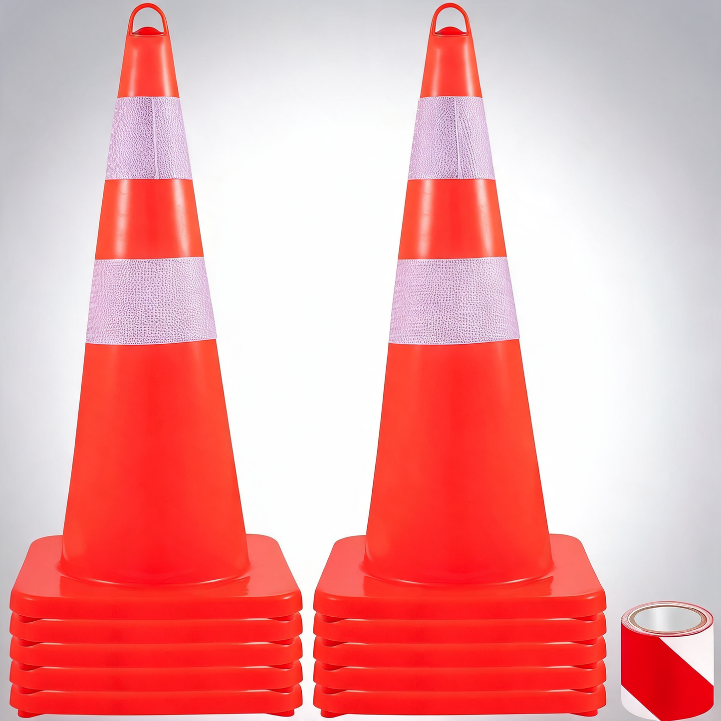 Safety cones, 10PCS 28 traffic cones, PVC orange construction cones, 2 reflective collars with weighted base