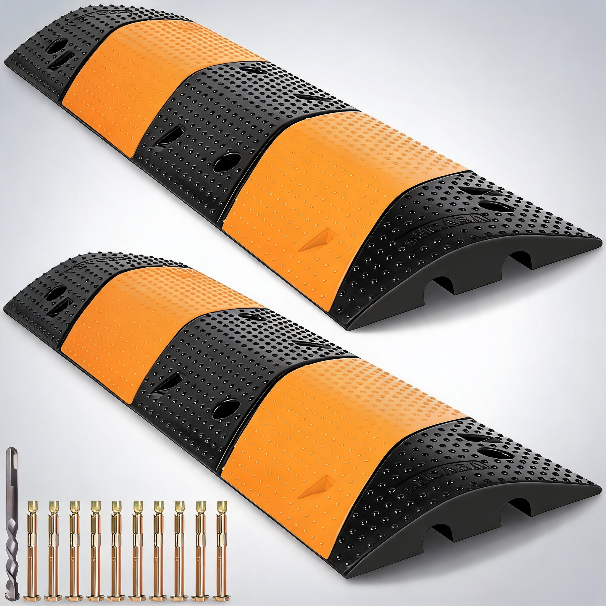 Rubber speed bump, 2 pack 2 channel speed bump hump, 42 long modular speed bump rated 22000 LBS load capacity