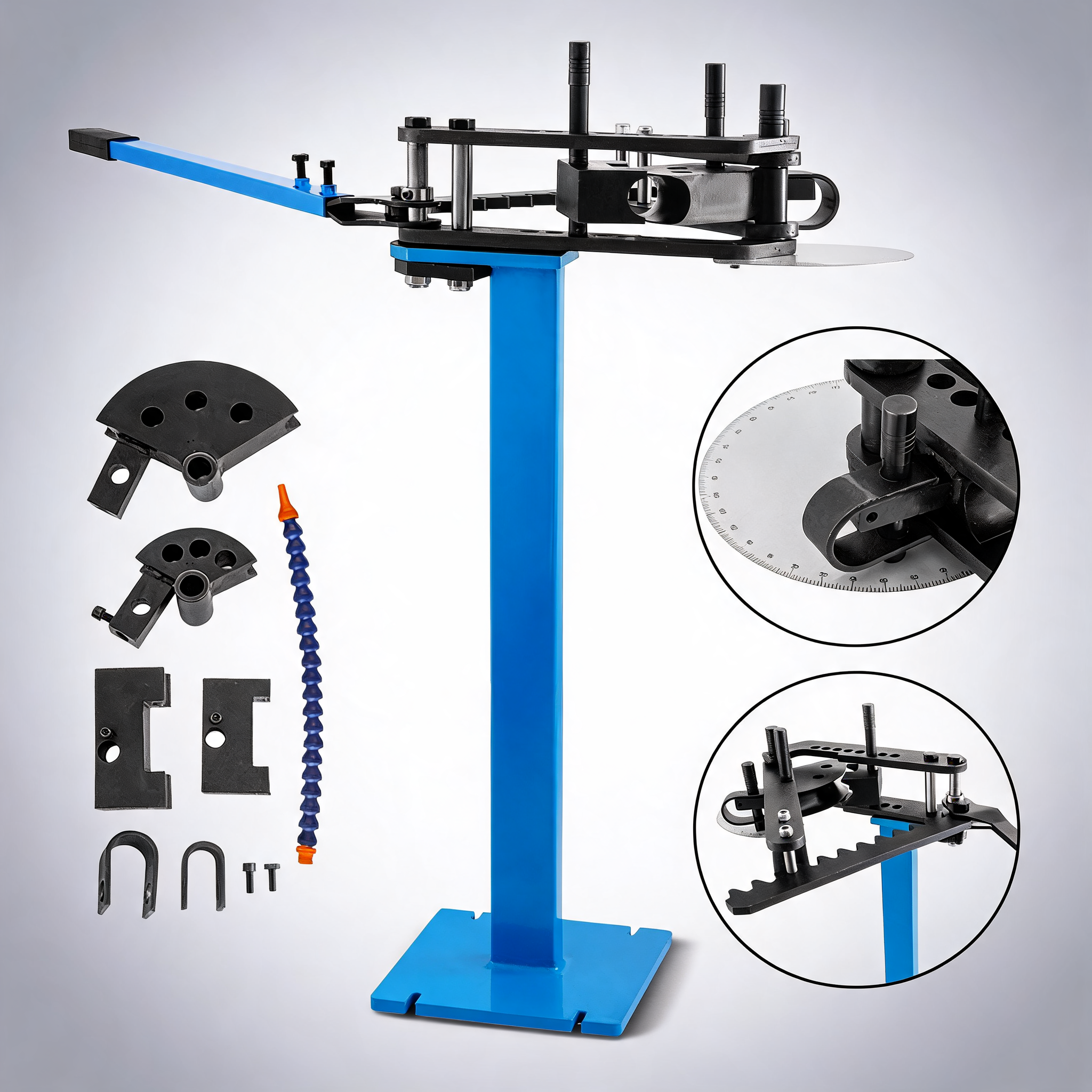 Tube bender max bending degree 240, heavy duty metal pipe and tube notcher with 3 dies, tube pedestal bender
