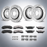 Front and rear brake kit compatible with 2012-2020 Ford F-150 MPB only, drilled slotted rotors ceramic pads