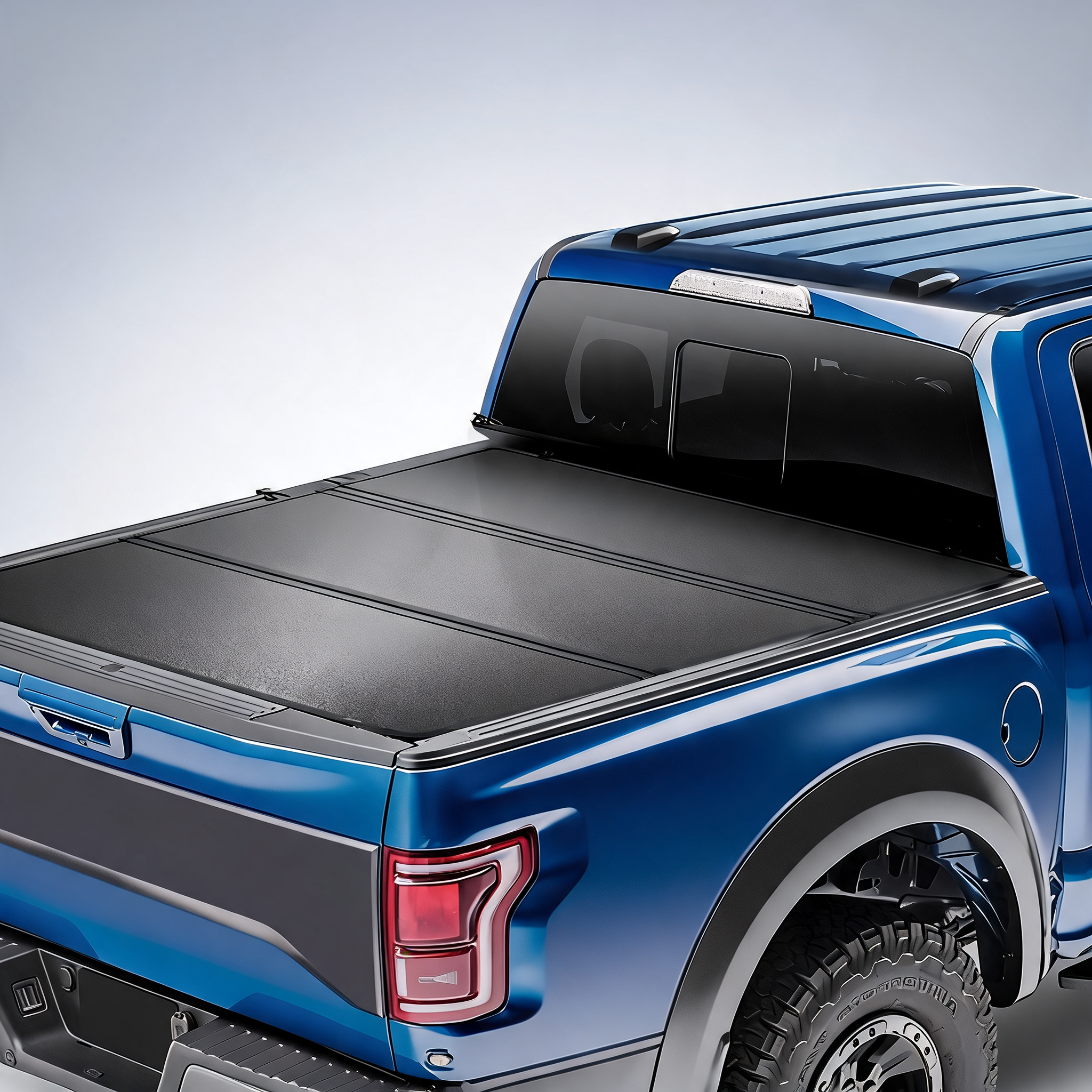 Tri-Fold truck bed tonneau cover, compatible with 2015-2024 Ford F-150, lightning, styleside 1661 mm bed, LED black