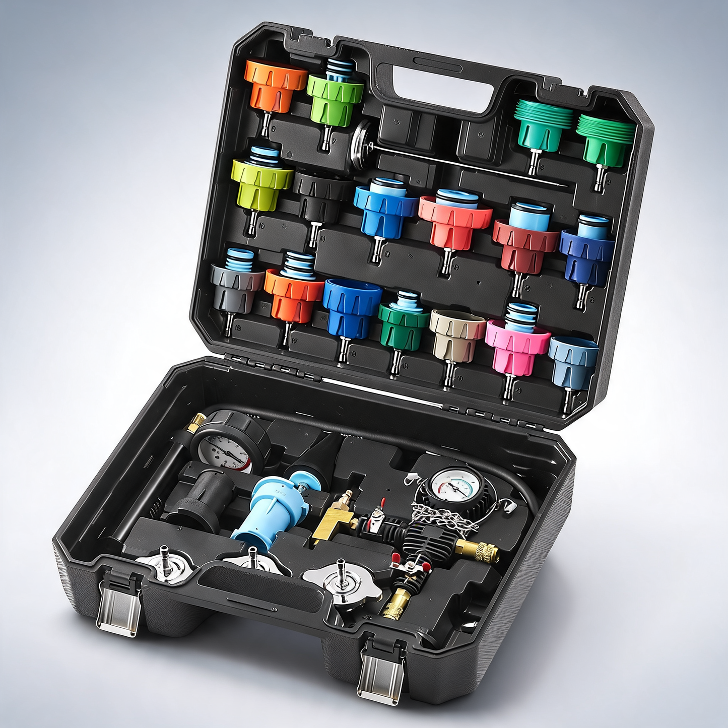 28 pcs universal radiator pressure tester kit, coolant pressure tester kit with manual pump and test caps