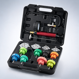 14 pcs universal radiator pressure tester kit, coolant pressure tester kit with manual pump and steel test caps