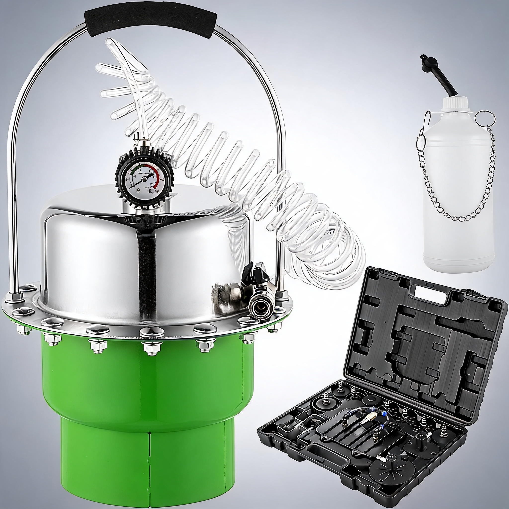 Pneumatic air pressure bleeder brake pressure bleeding tool portable brake and clutch bleeder valve system kit garage