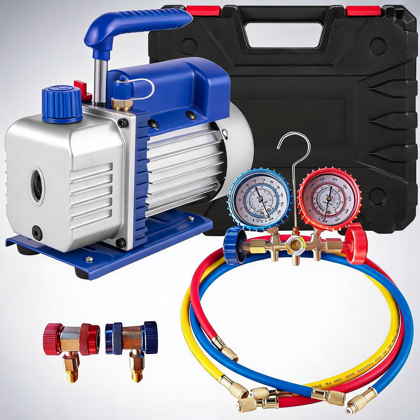 4CFM 1/4HP rotary vane vacuum pump + R134A manifold gauge tester charging + hose