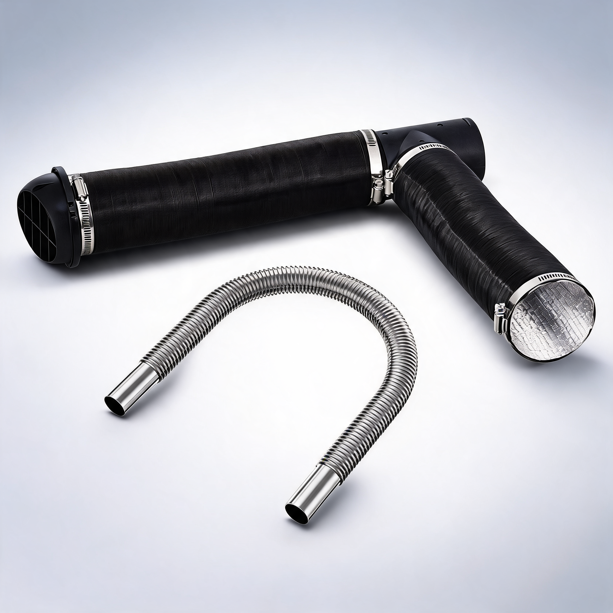 Diesel heater pipe ducting set 3 inch extendable air duct hose 1 inch stainless steel exhaust pipe 2 air vents tee air