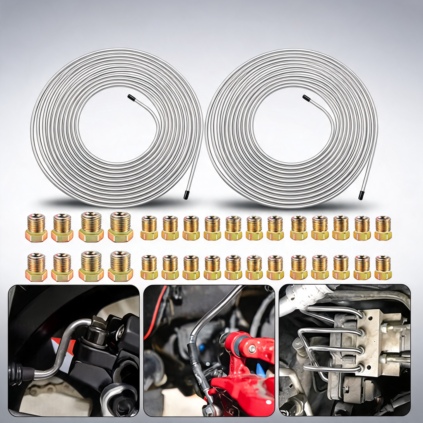 2 Packs 3/16 inch brake line kit 25Ft tube rolls zinc steel with 32 fittings new