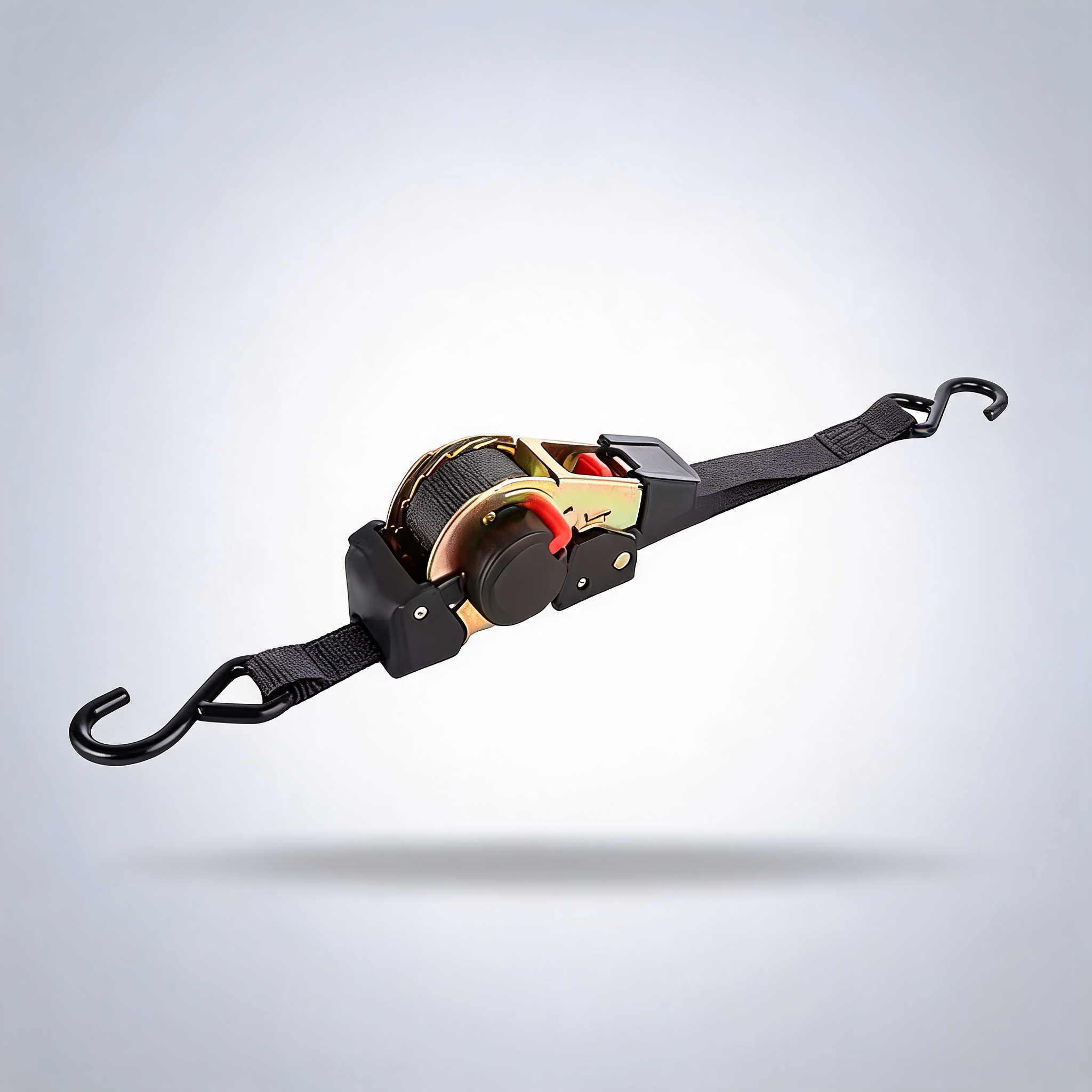 Quick release automatic heavy duty retractable ratchet tie down strap black 25mm x 3m