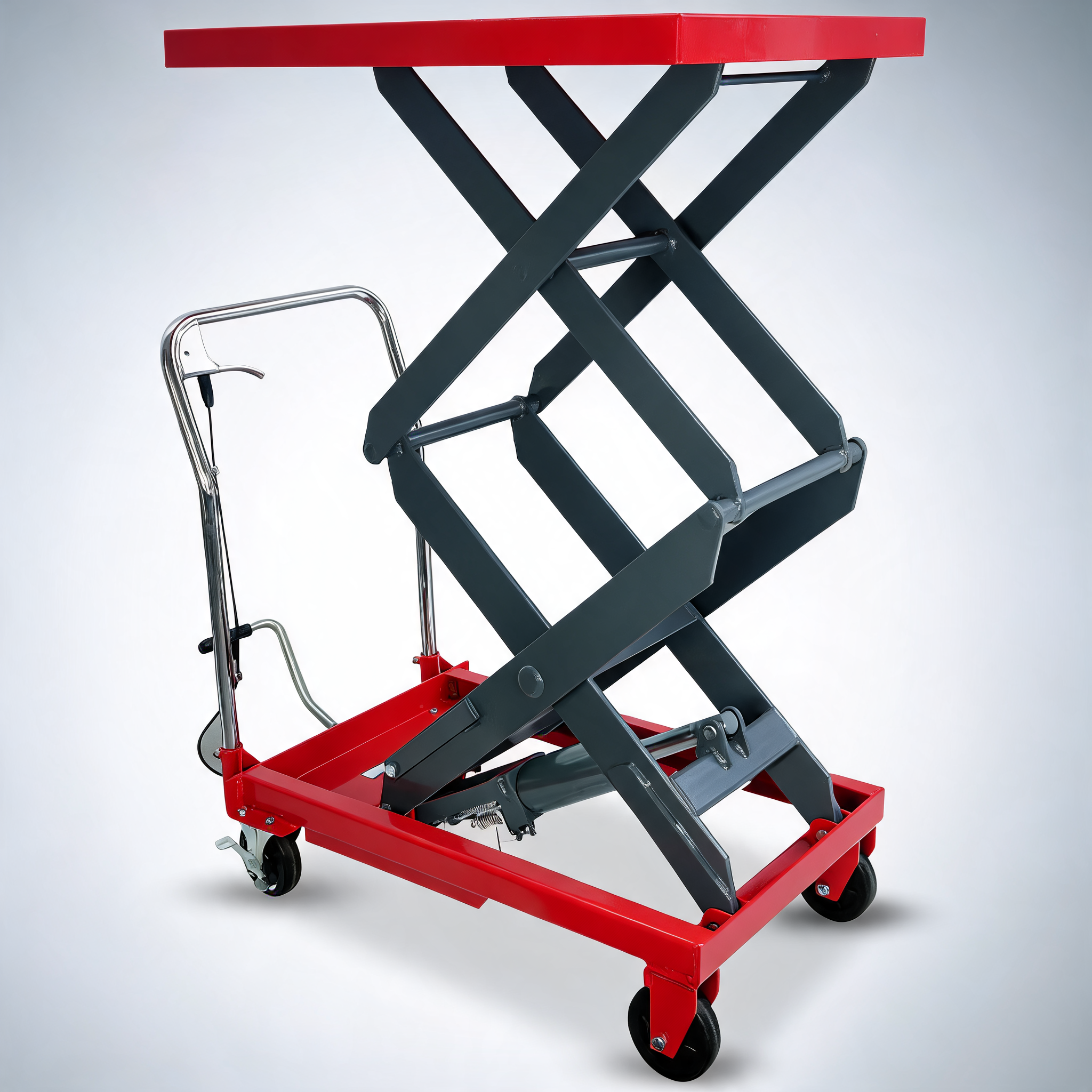 T-REX 300KG hydraulic high lift double scissor trolley 1.3M max platform height Heavy-Duty for material handling