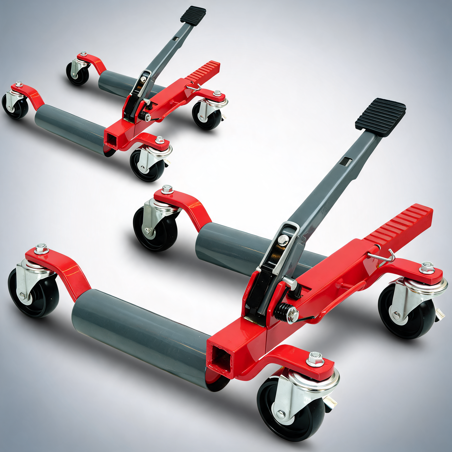 T-Rex 1180kg set of 2 vehicle positioning jacks mechanical ratcheting foot pedal wheel dolly for auto car moving