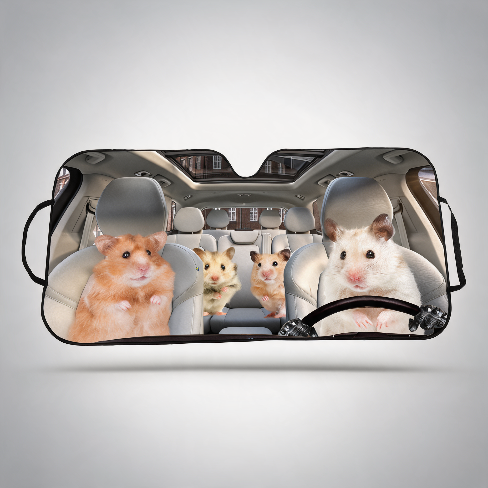 Hamster driving car sunshade for windshield UV protection