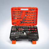82-Piece professional automotive repair tool set 1/2 and 1/4 drive ratchets sockets and wrenches for engine tyre and spark