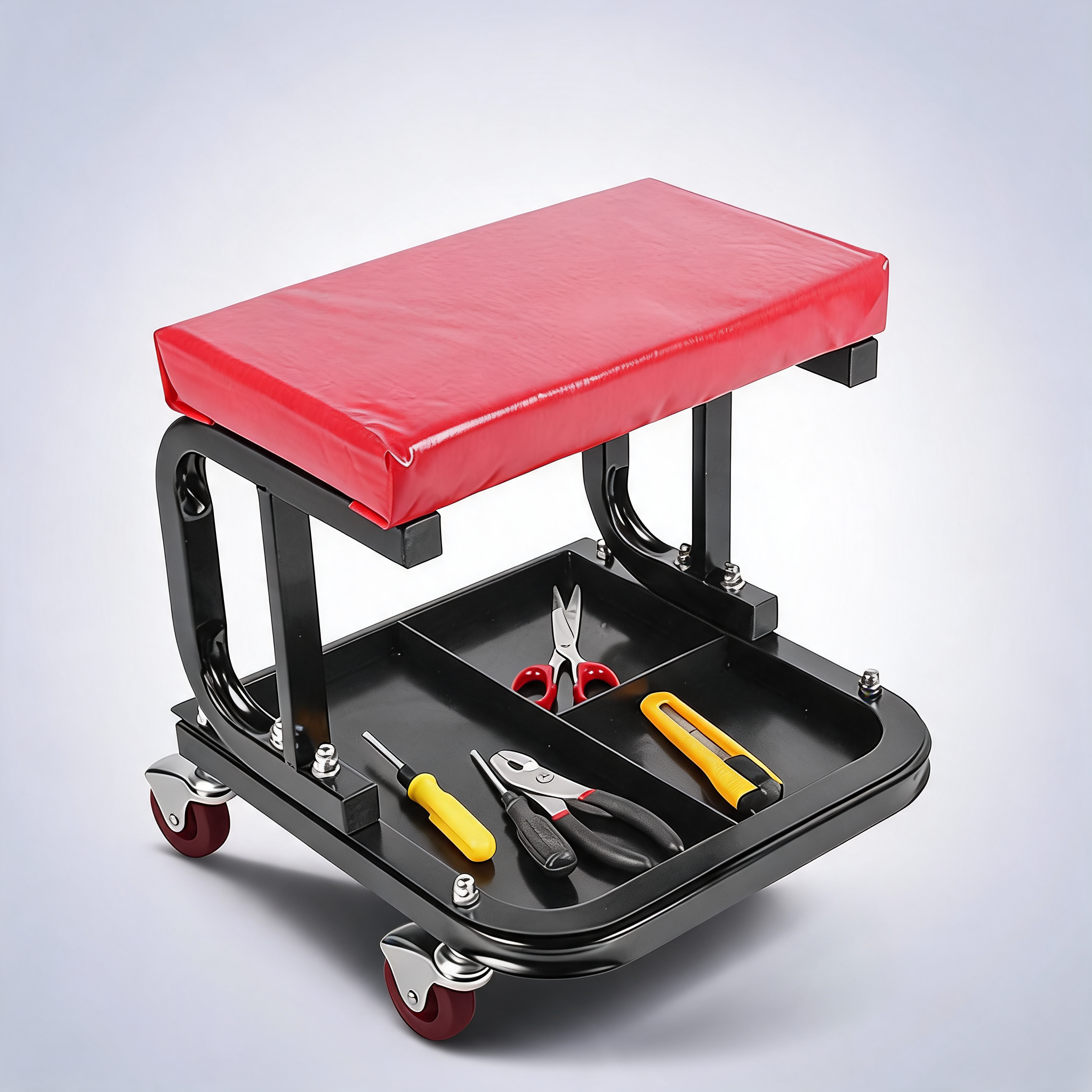 Padded rolling creeper garage mechanics roller seat stool chair with tool tray